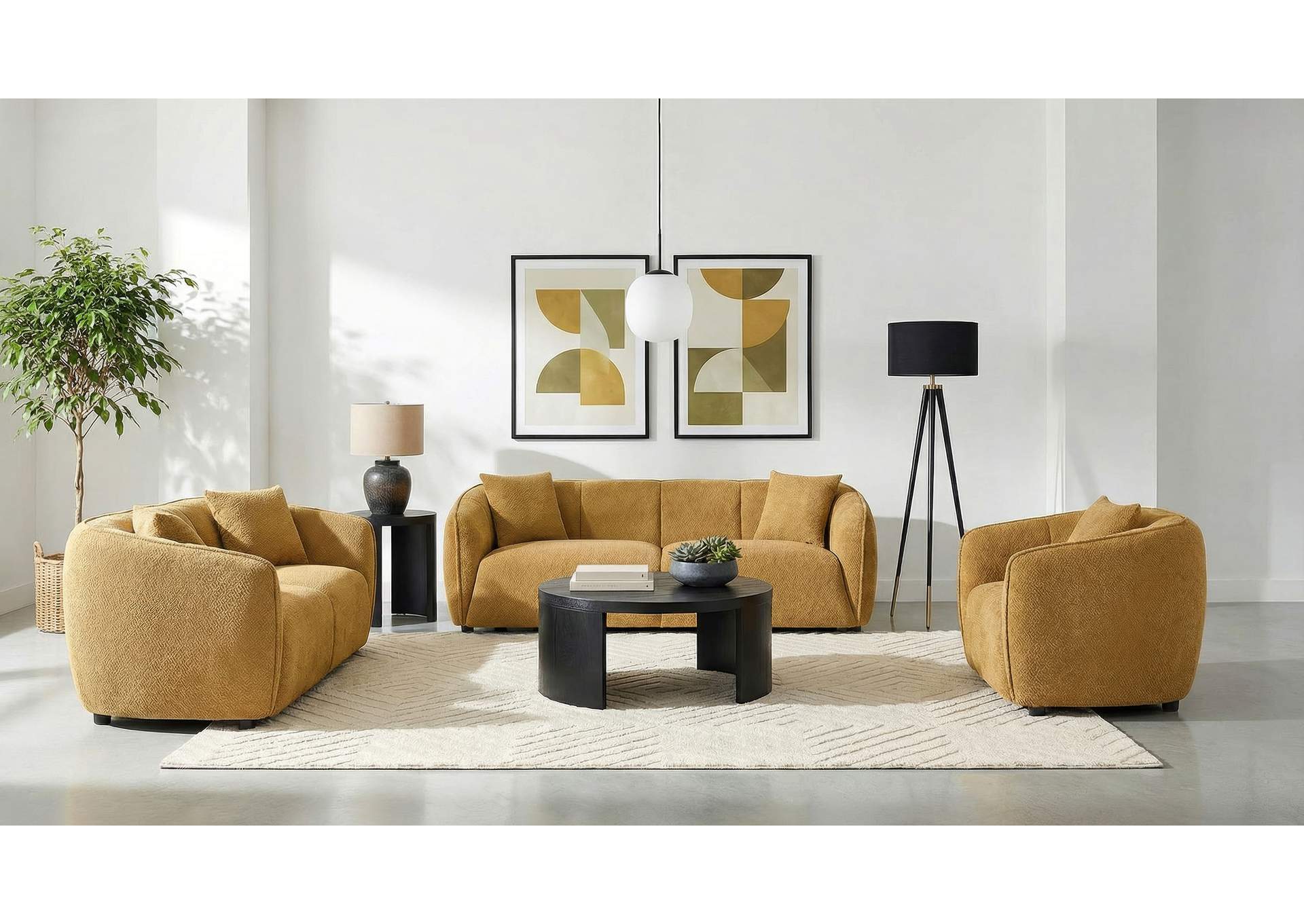 Aleisha 3-piece Fabric Upholstered Sofa Set Mustard Yellow image 3