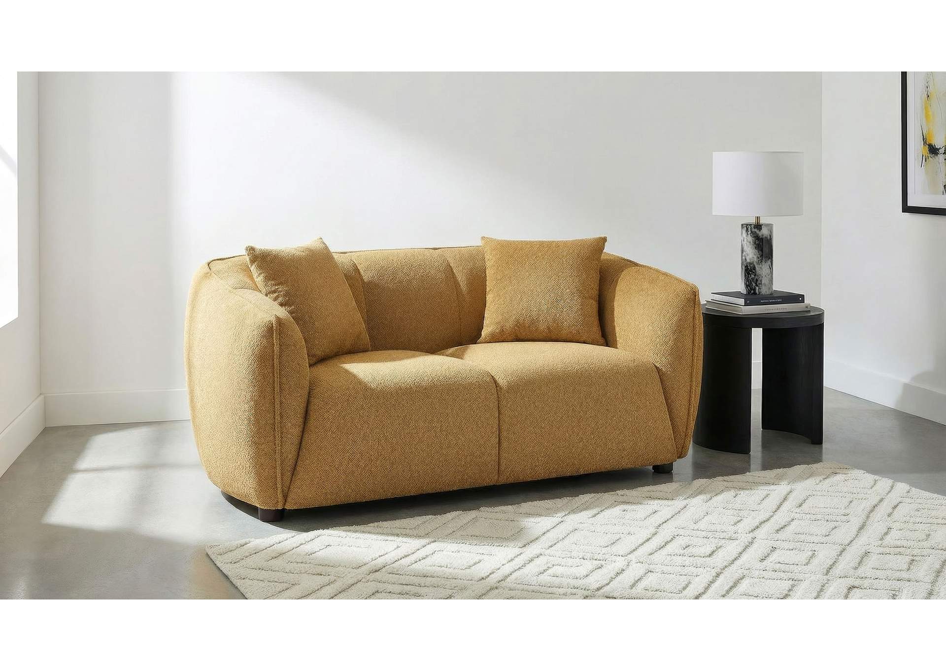 Aleisha Fabric Upholstered Loveseat Mustard Yellow image 3