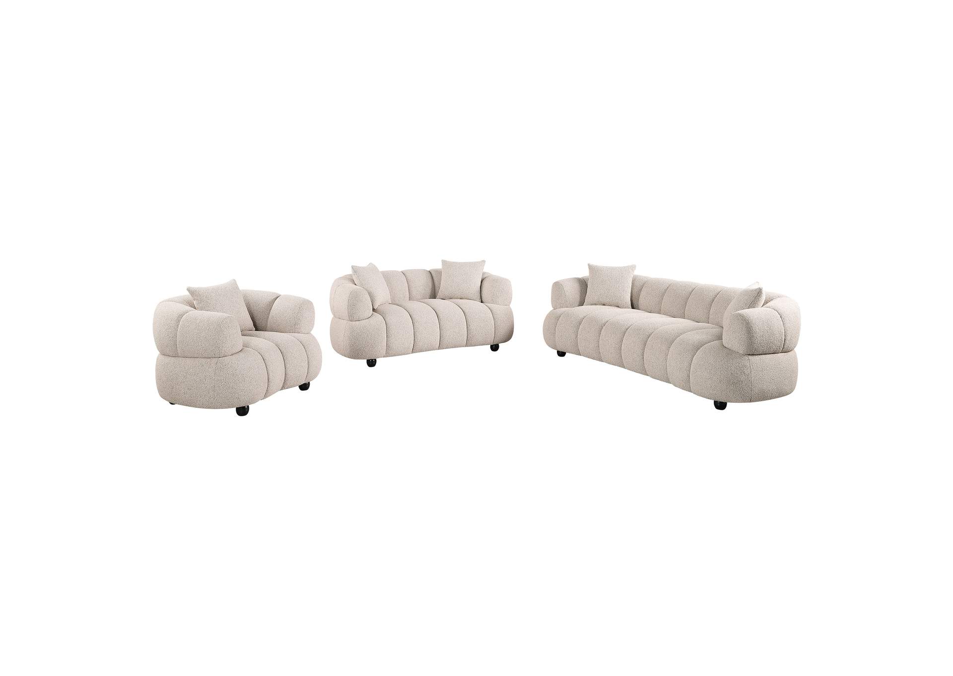 Whitney Contemporary Channel Tufted Woven Fabric Upholstered Sofa Set image 1
