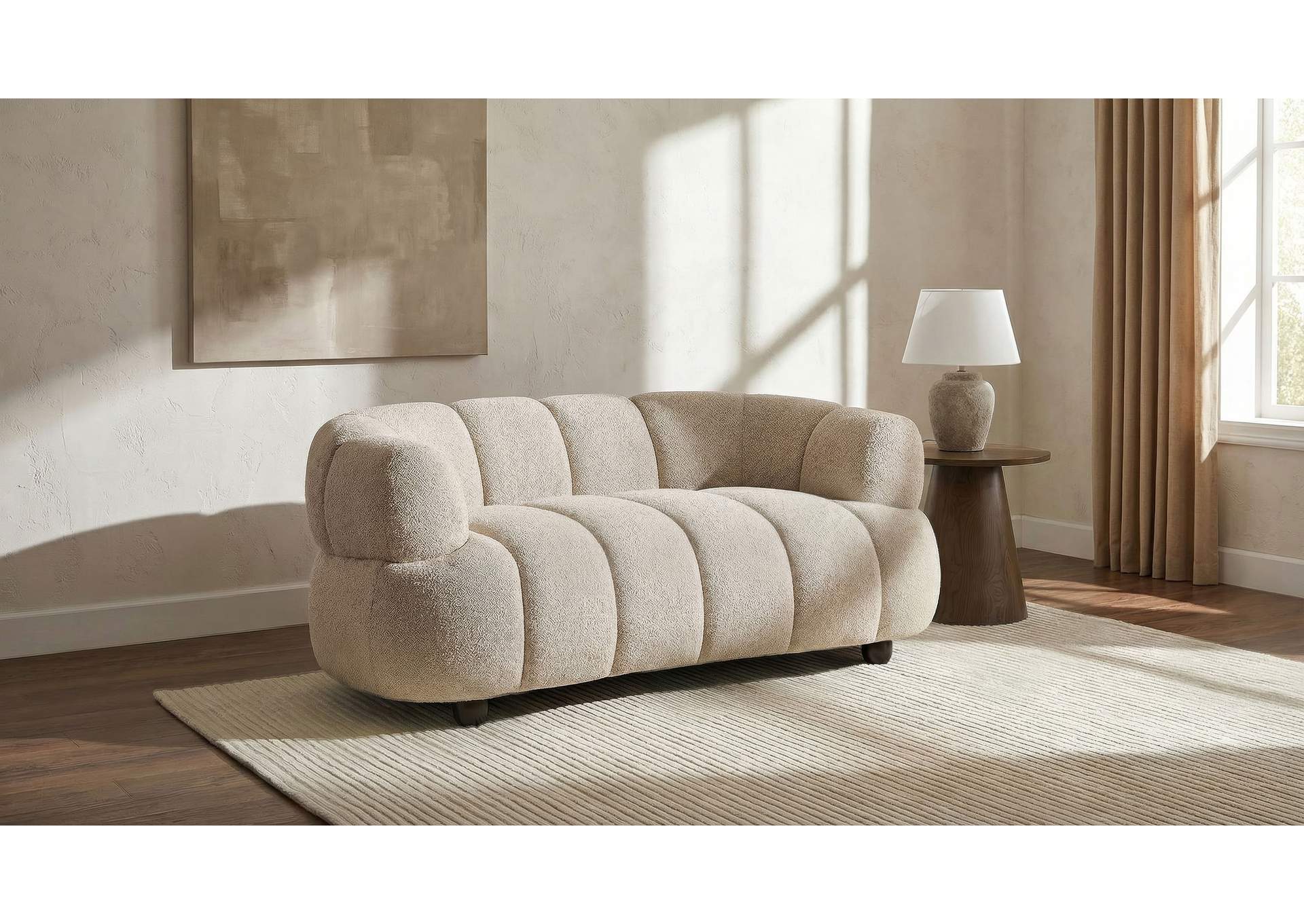 Whitney Contemporary Channel Tufted Woven Fabric Upholstered Loveseat image 3
