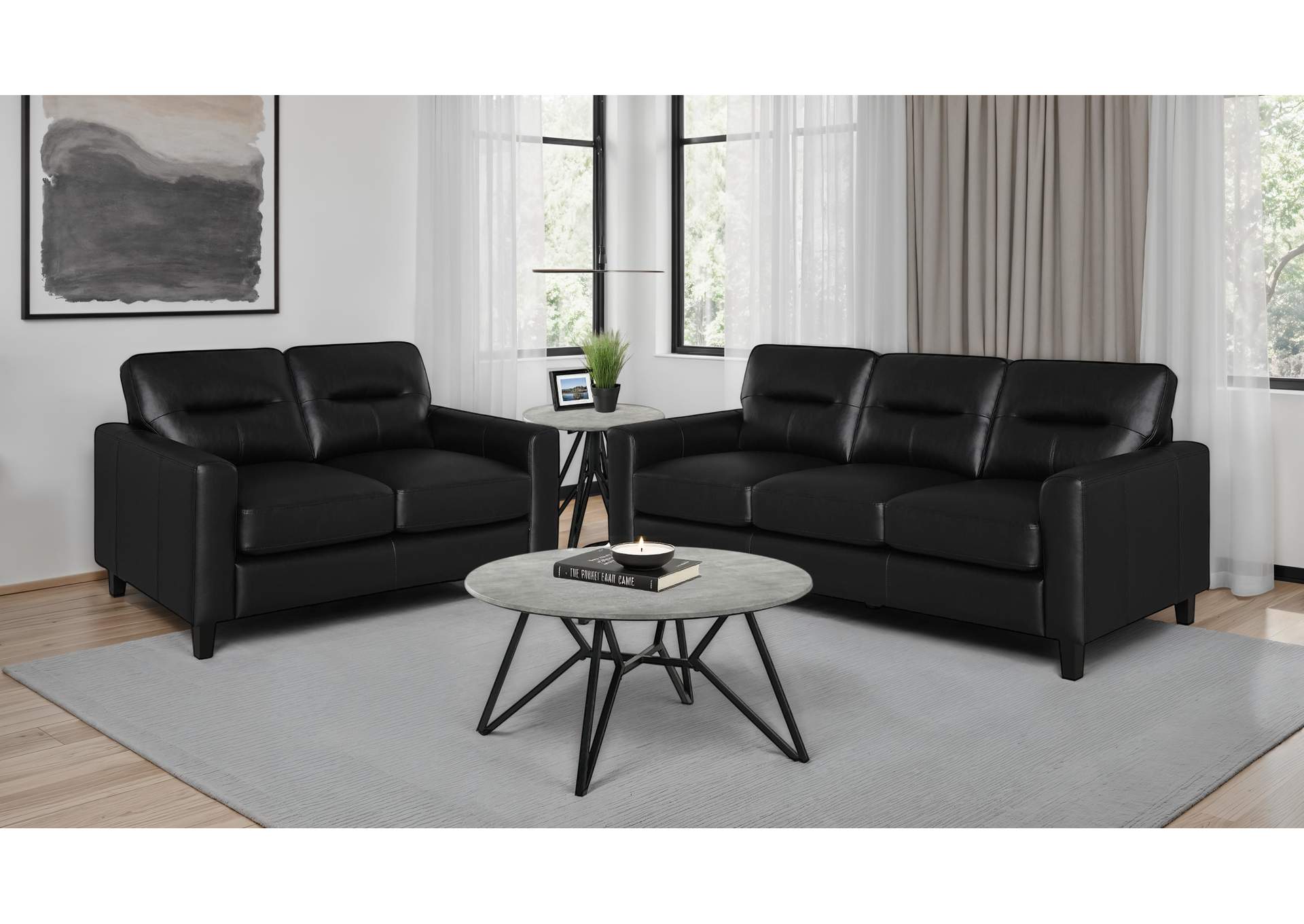 Scotland 2-piece Faux Leather Upholstered Sofa Set Black image 1