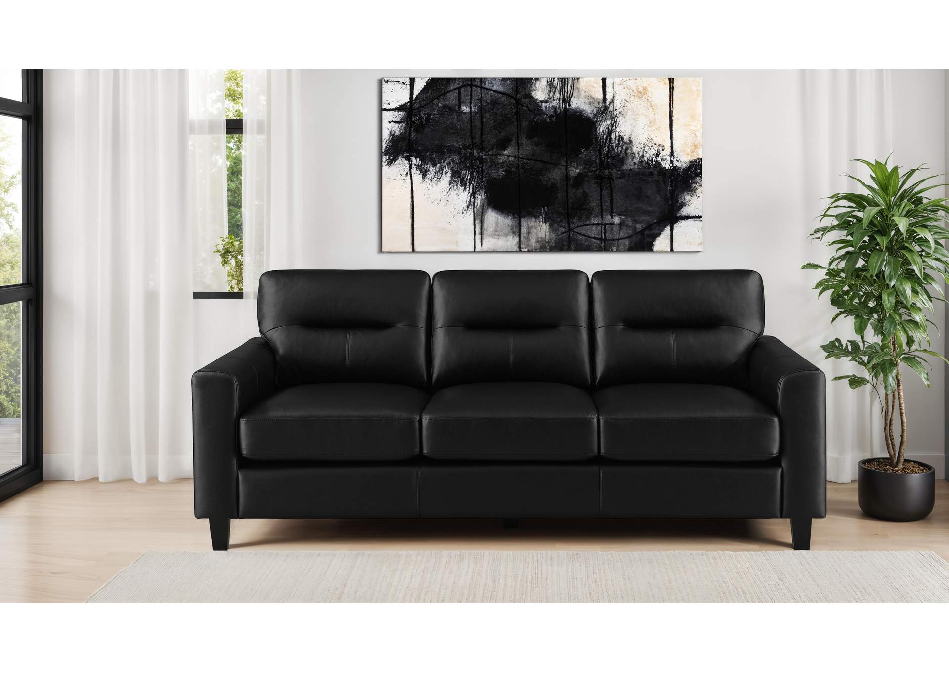 Scotland Faux Leather Upholstered Track Arm Sofa Black image 4