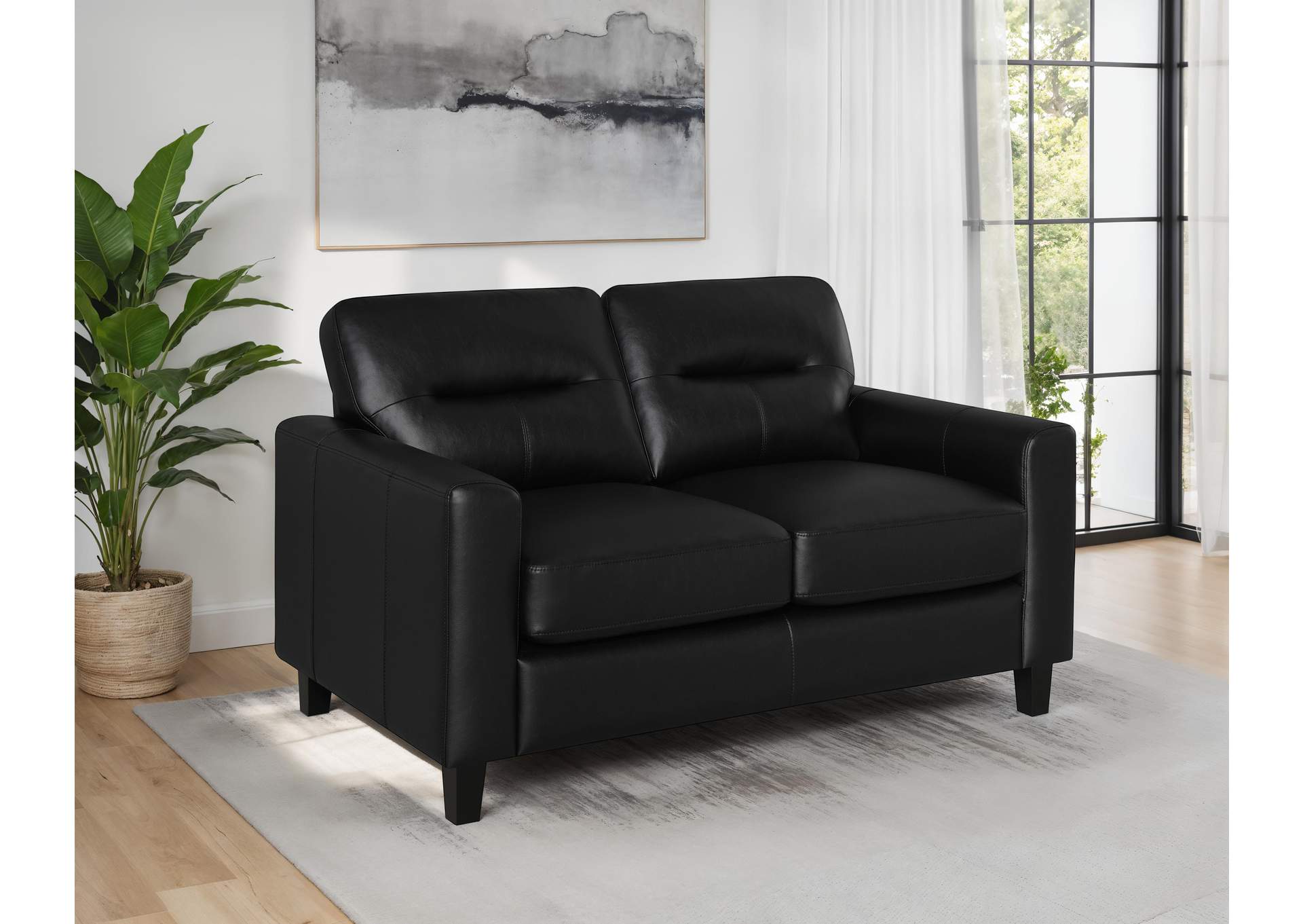Scotland Faux Leather Upholstered Track Arm Loveseat Black image 3