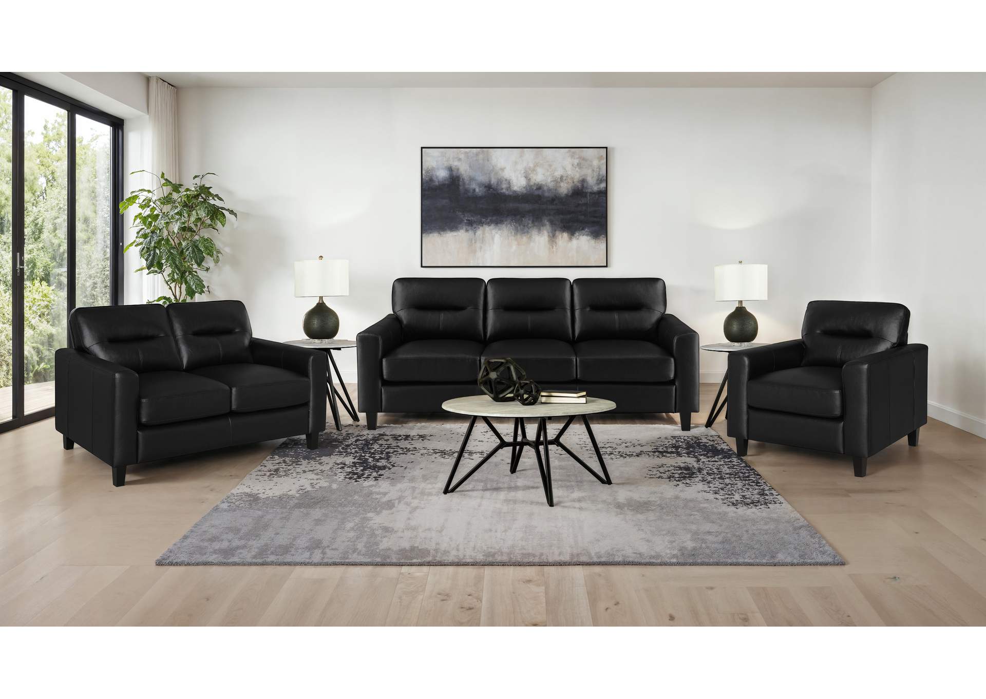 Scotland Faux Leather Upholstered Track Arm Loveseat Black image 12