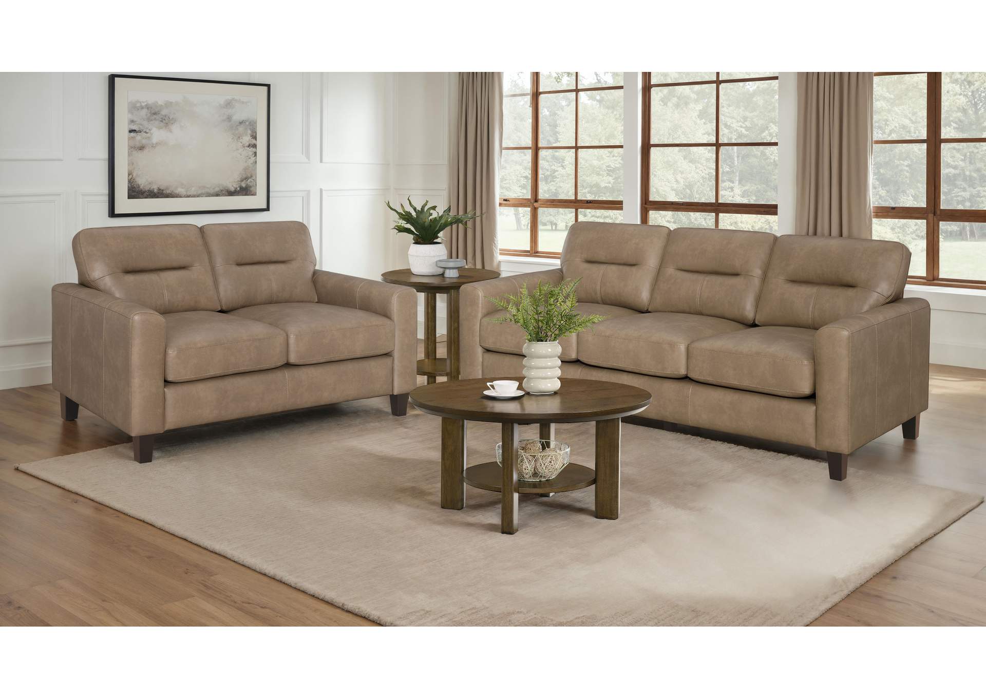 Scotland 2-piece Faux Leather Upholstered Sofa Set Brown image 3