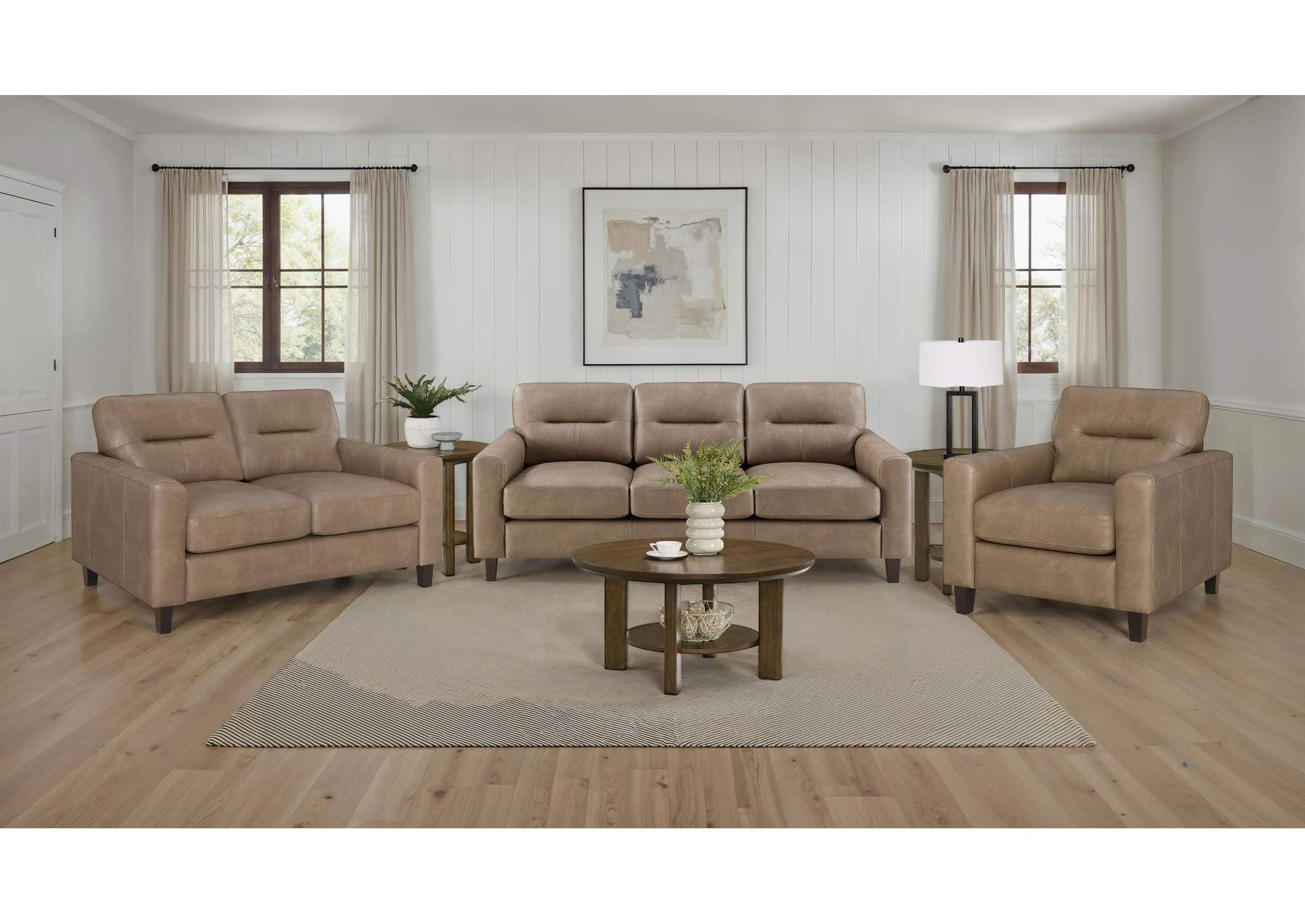 Scotland Faux Leather Upholstered Track Arm Sofa Brown image 12