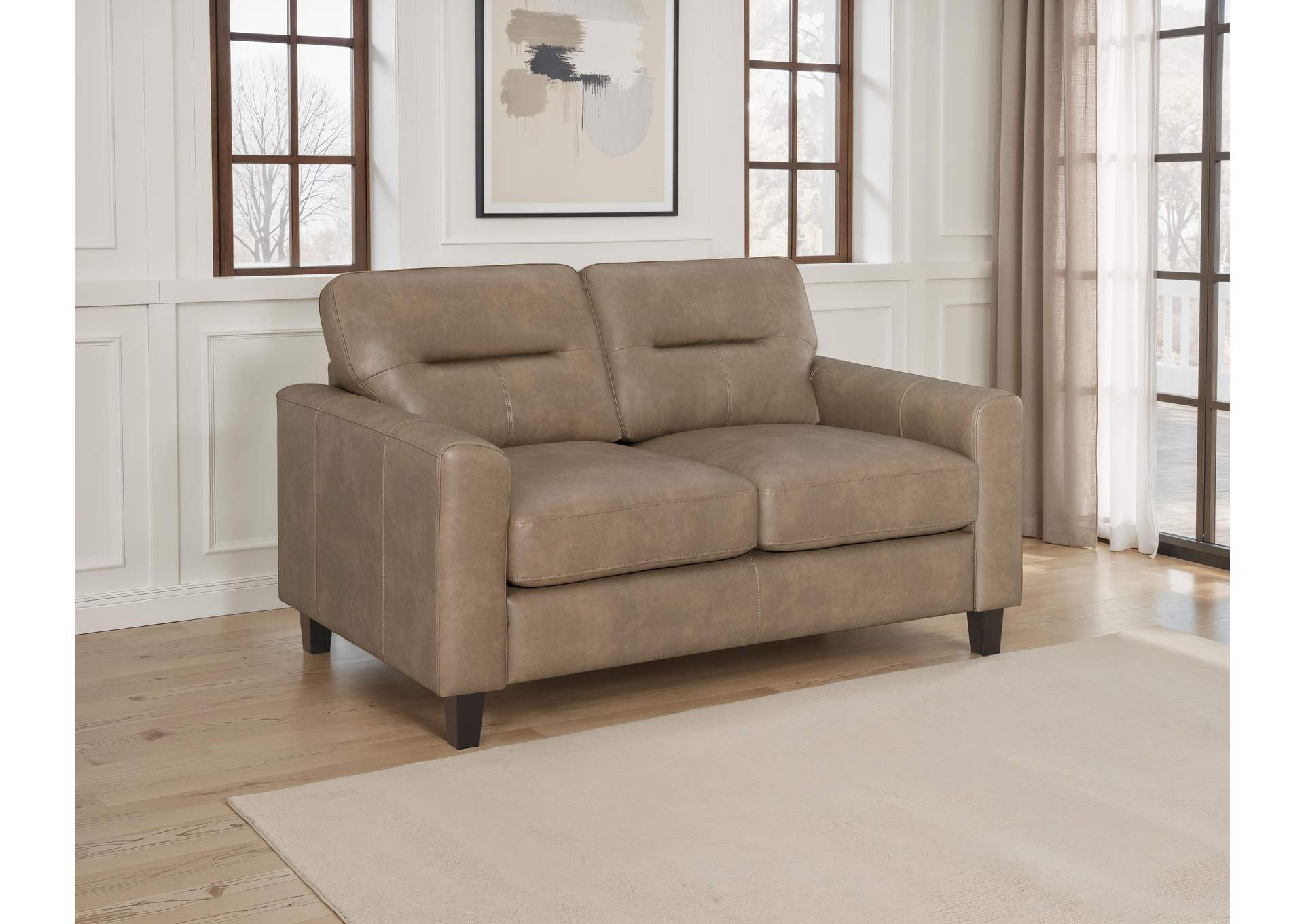 Scotland Faux Leather Upholstered Track Arm Loveseat Brown image 4