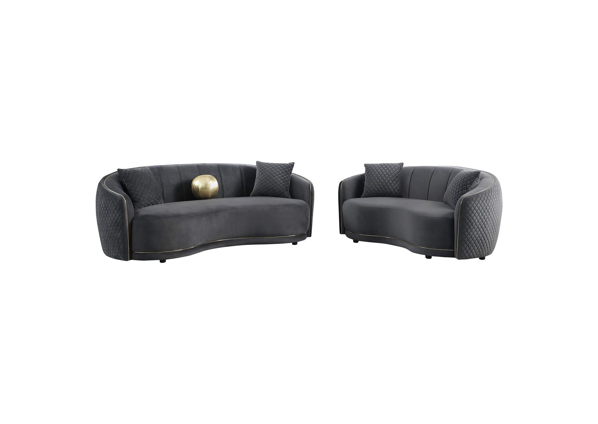 Brookside Velvet Upholstered Curved Sofa Dark Grey