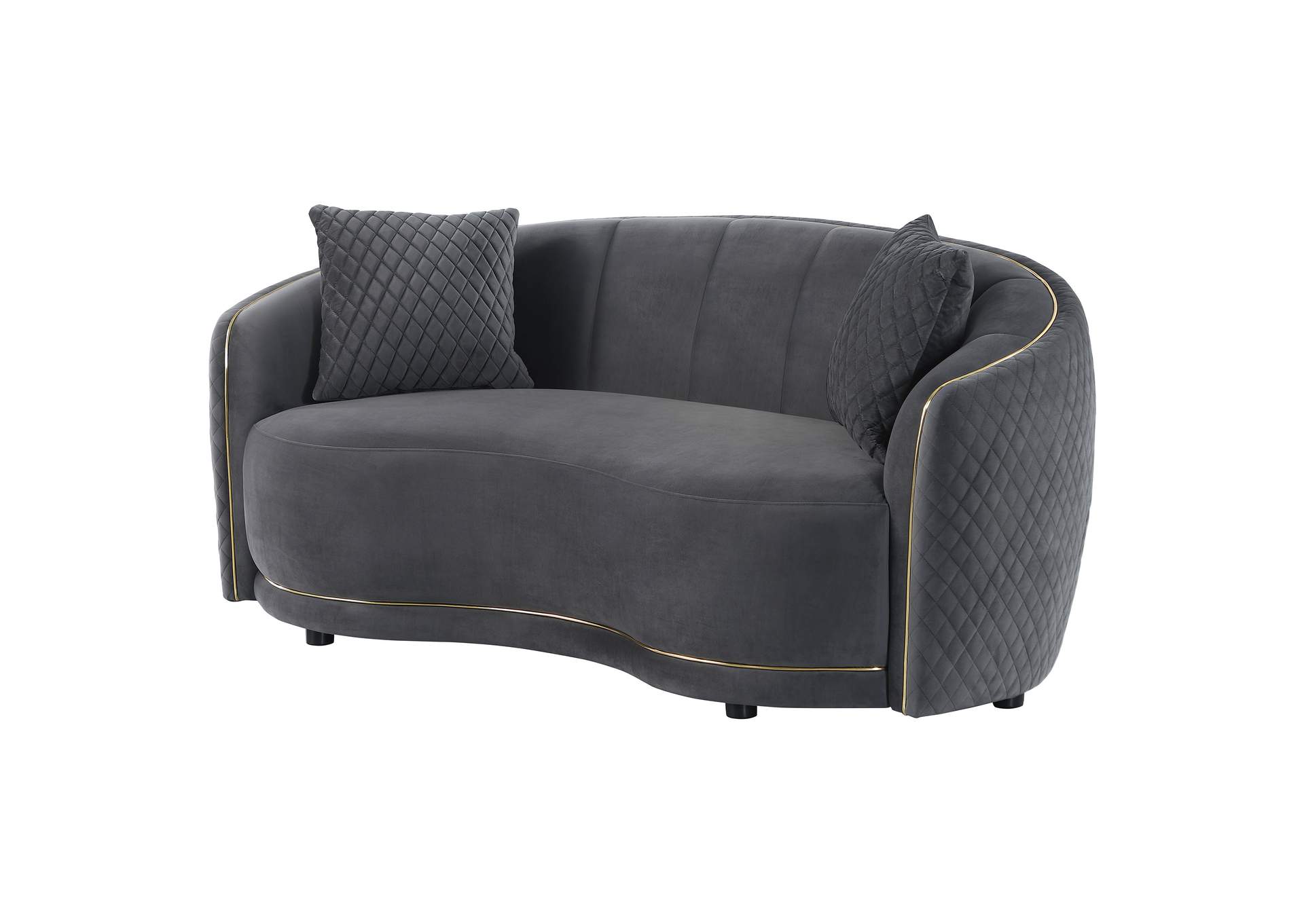 Brookside Velvet Upholstered Curved Loveseat Dark Grey
