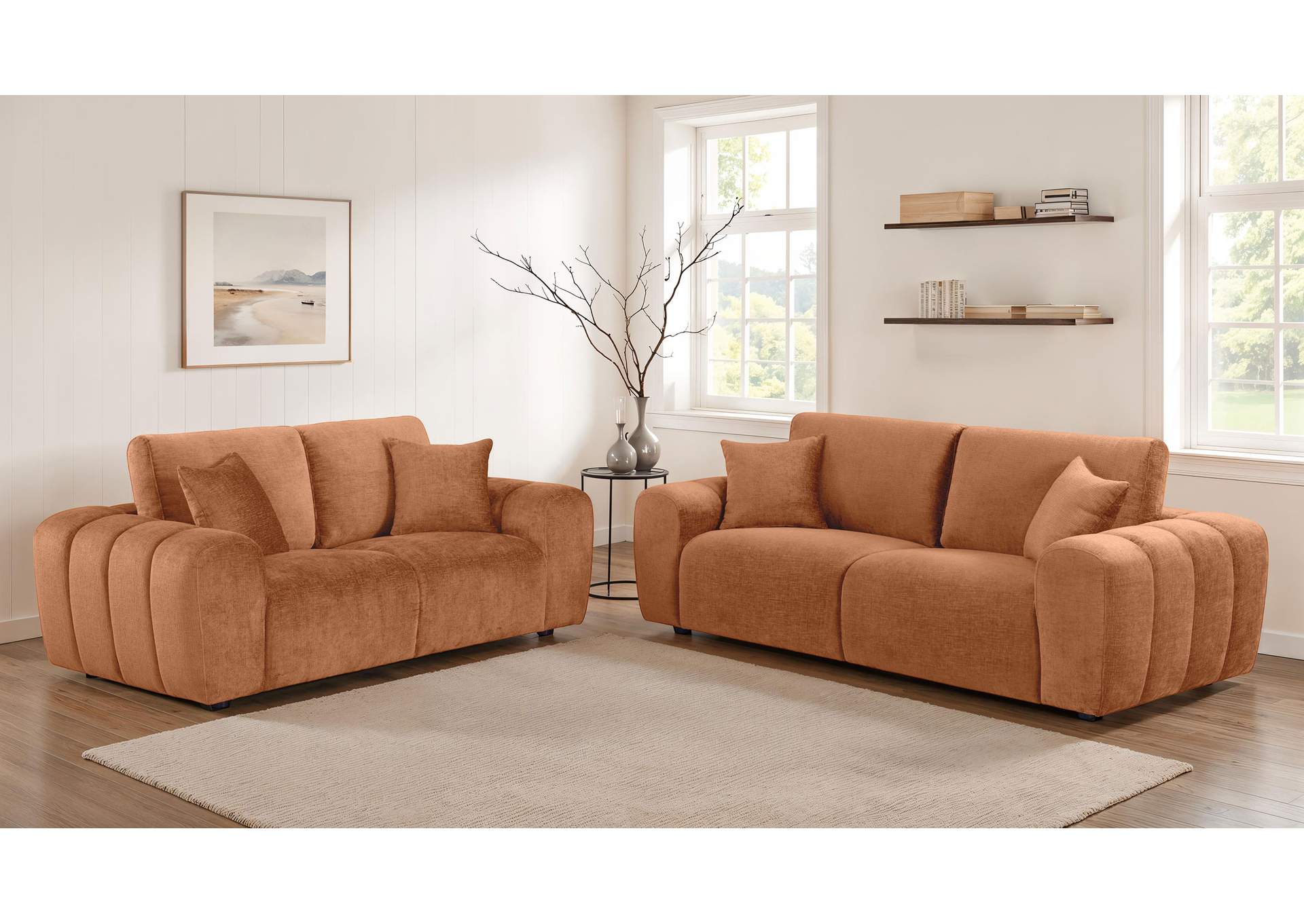 Burnett 2-piece Chenille Upholstered Sofa Set Burnt Orange image 1