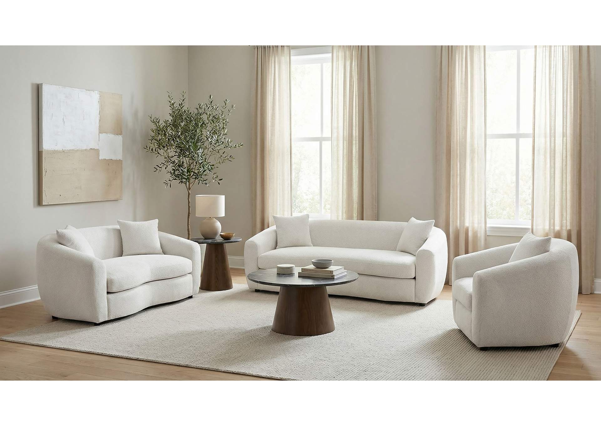 Isabella 3-piece Fabric Upholstered Sofa Set Sand image 3