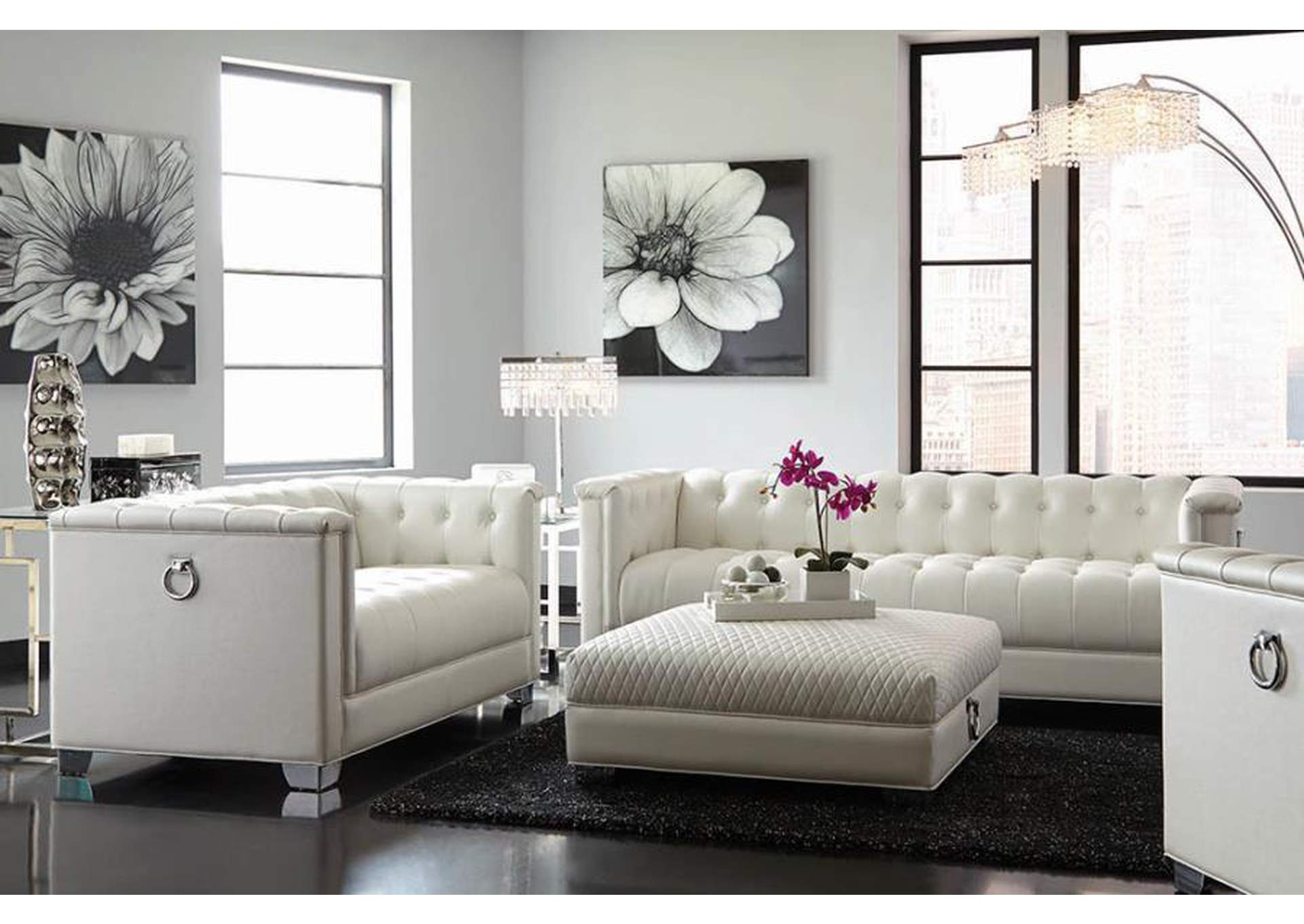 Chaviano Upholstered Tufted Living Room Set Pearl White image 1