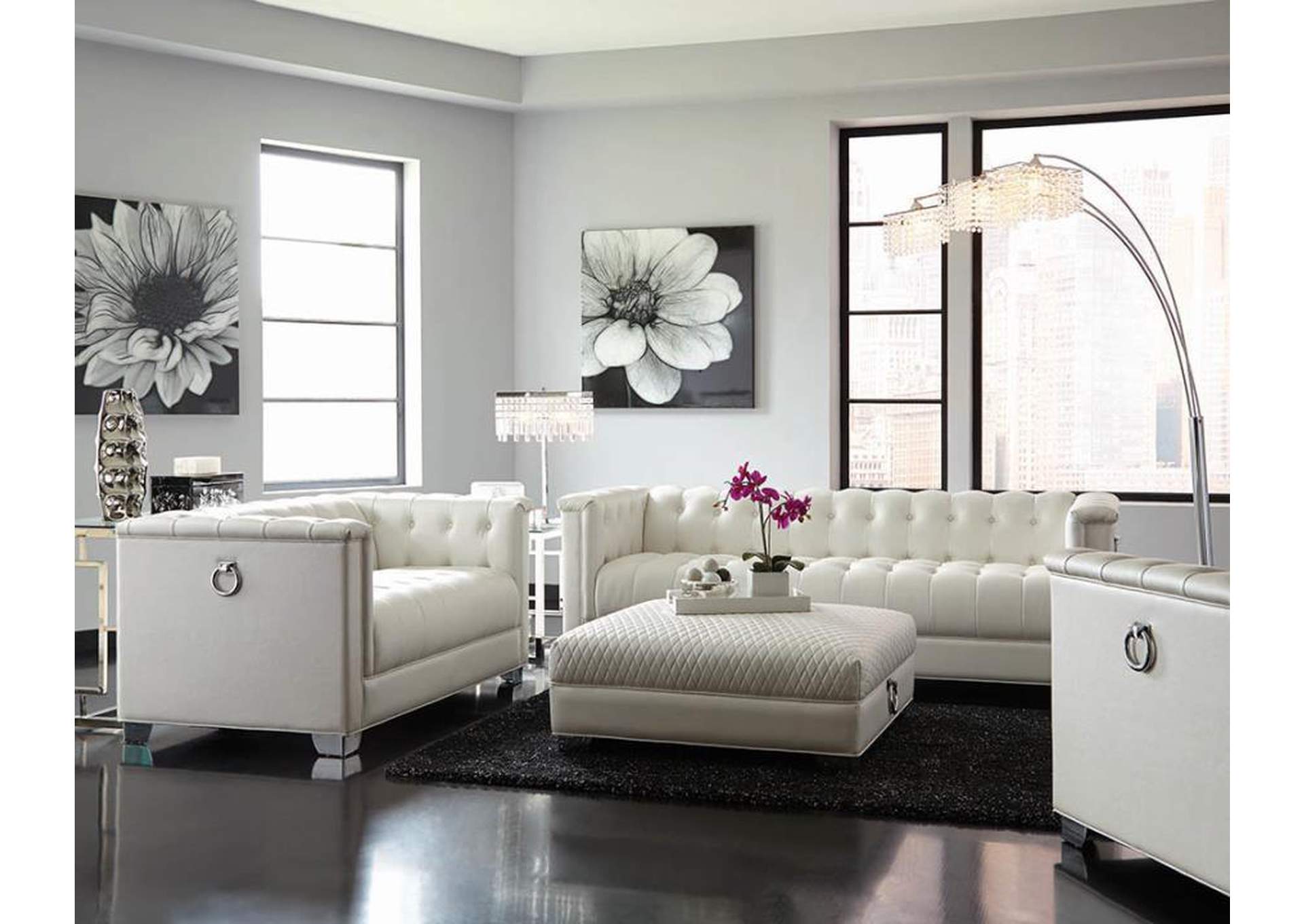 Chaviano Upholstered Tufted Living Room Set Pearl White image 1