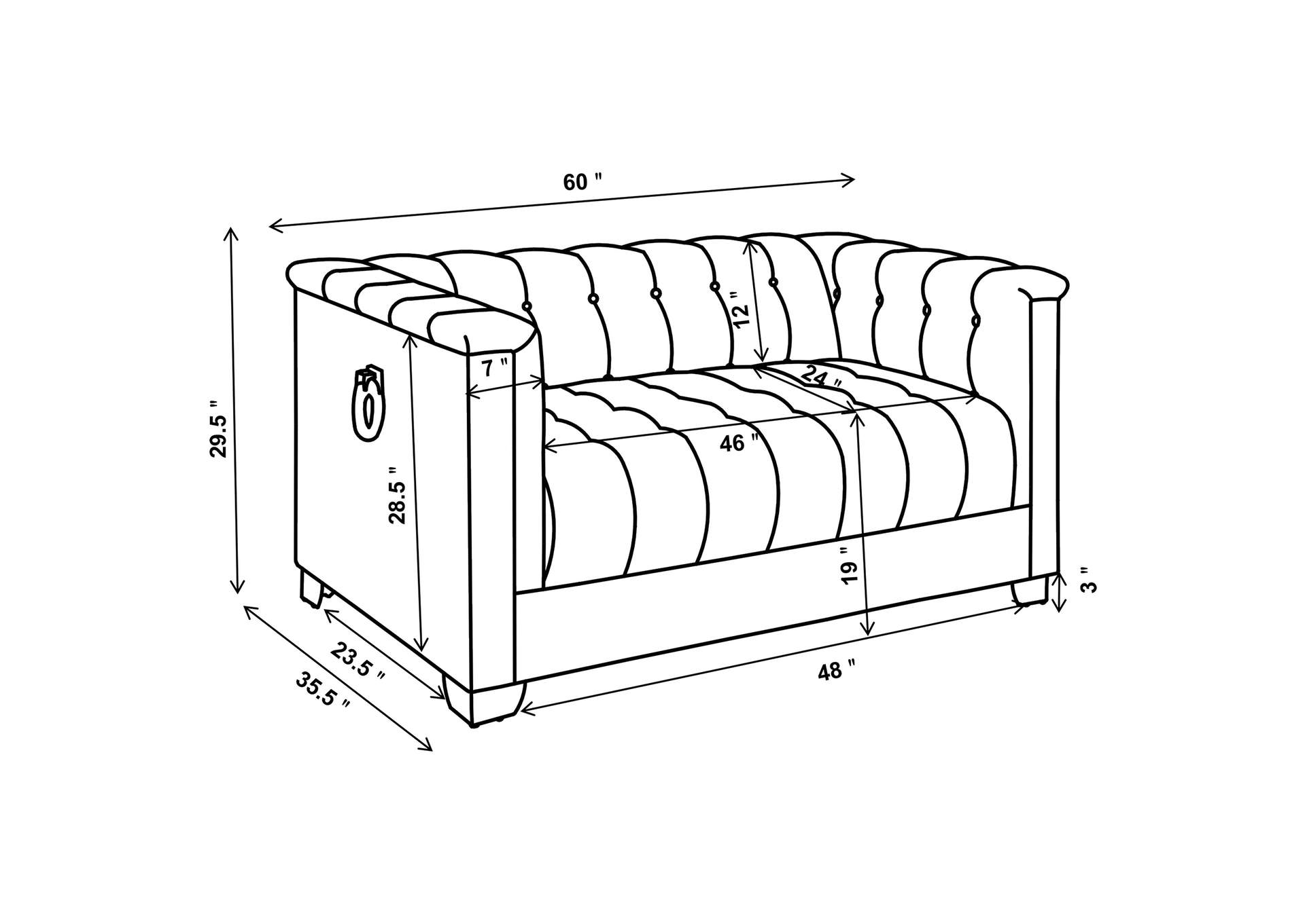 Chaviano Upholstered Track Arm Loveseat Pearl White