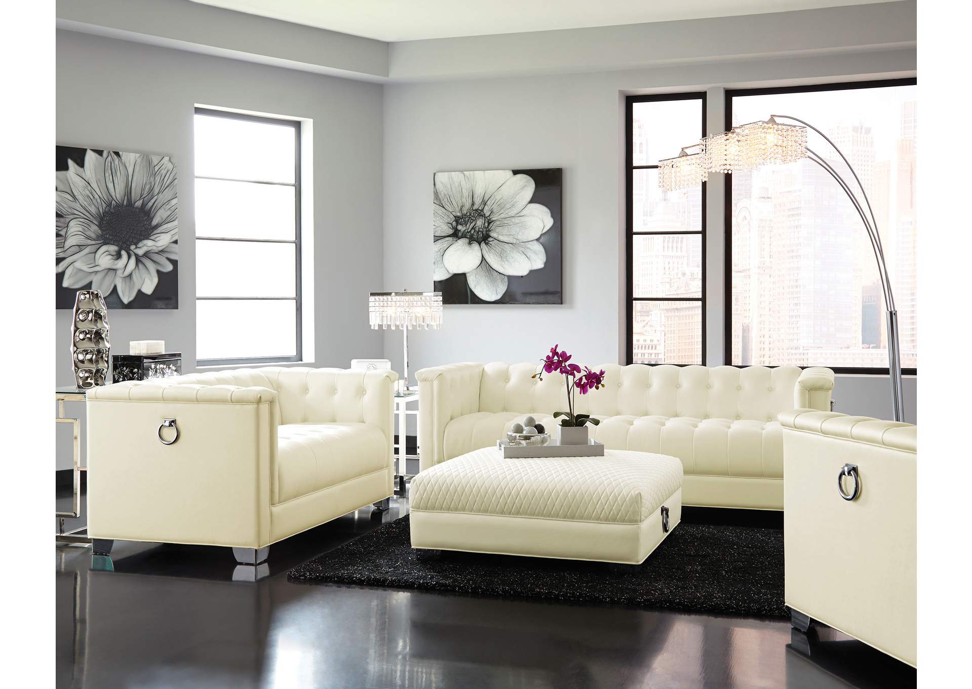 Chaviano Upholstered Track Arm Loveseat Pearl White