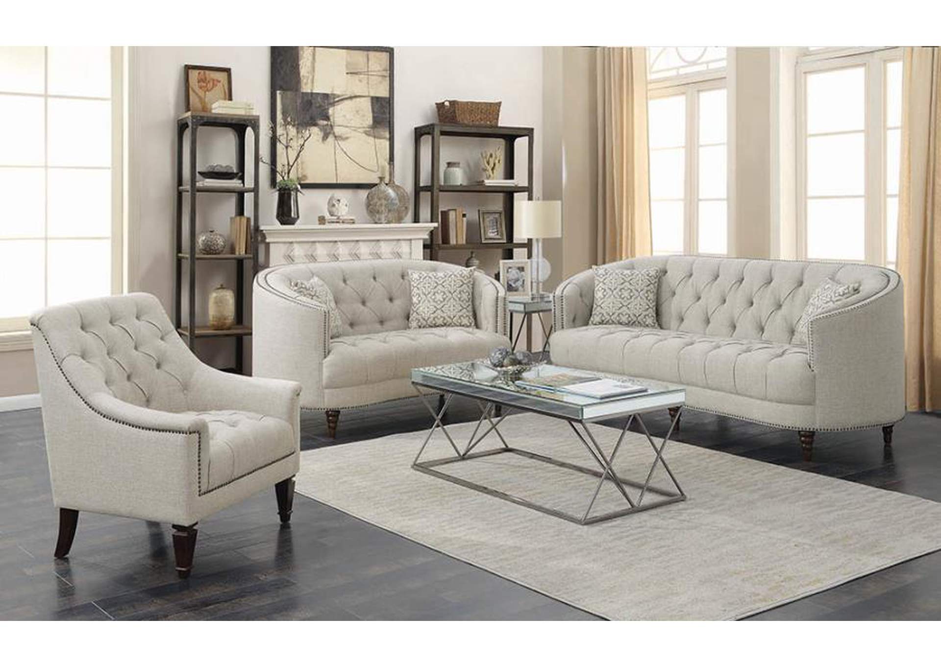 Avonlea Upholstered Tufted Living Room Set Grey image 1