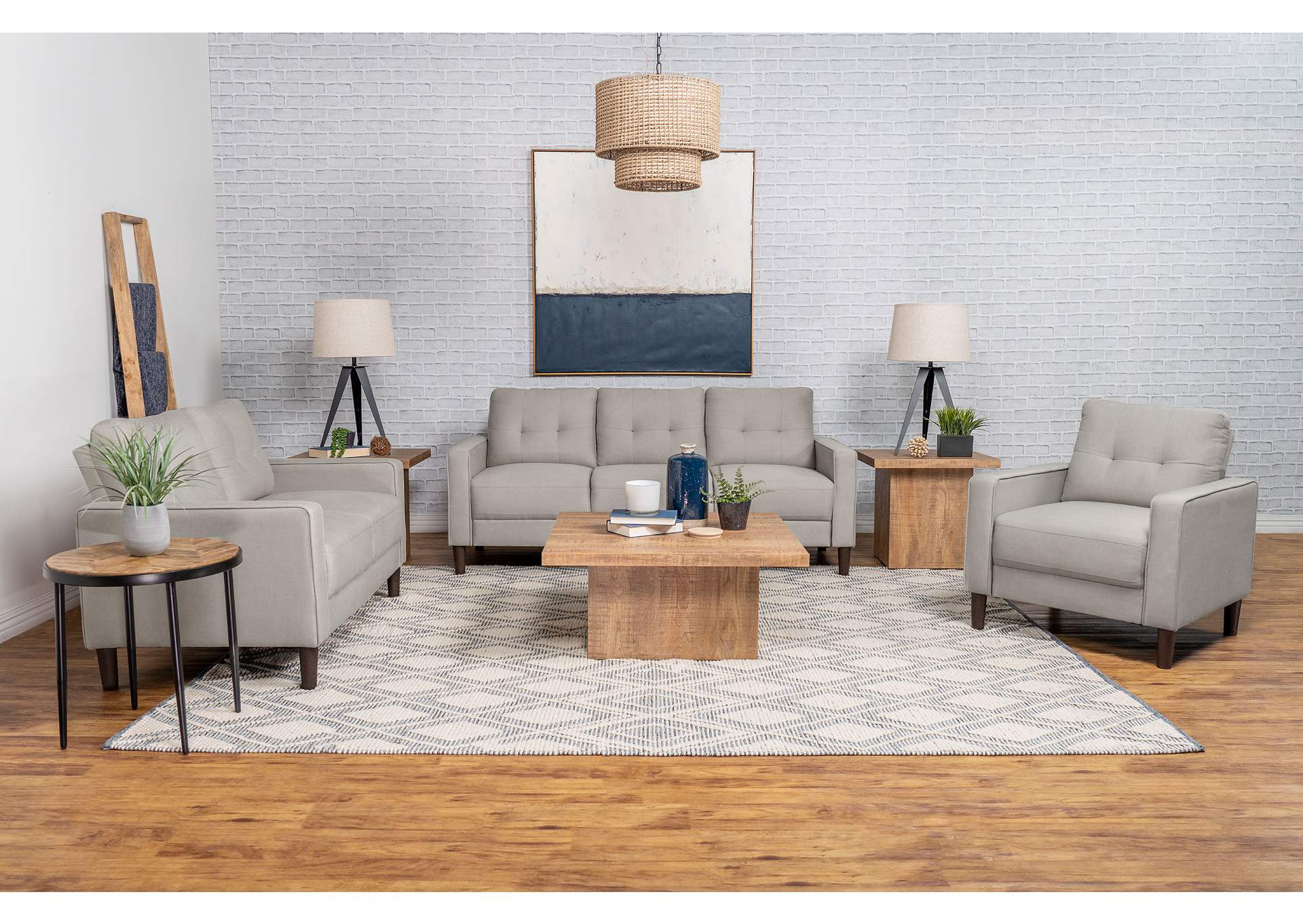 Bowen Upholstered Track Arm Tufted Loveseat Beige