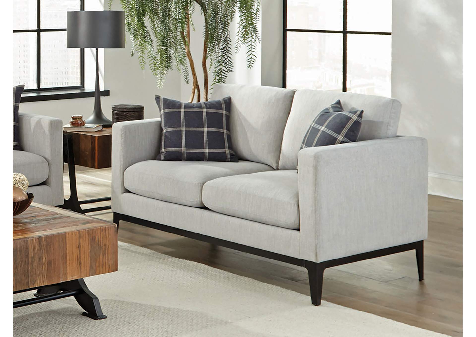 Apperson Upholstered Track Arm Loveseat Light Grey