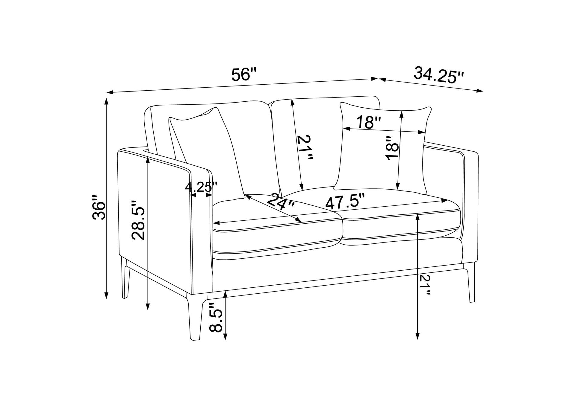 Apperson Upholstered Track Arm Loveseat Light Grey