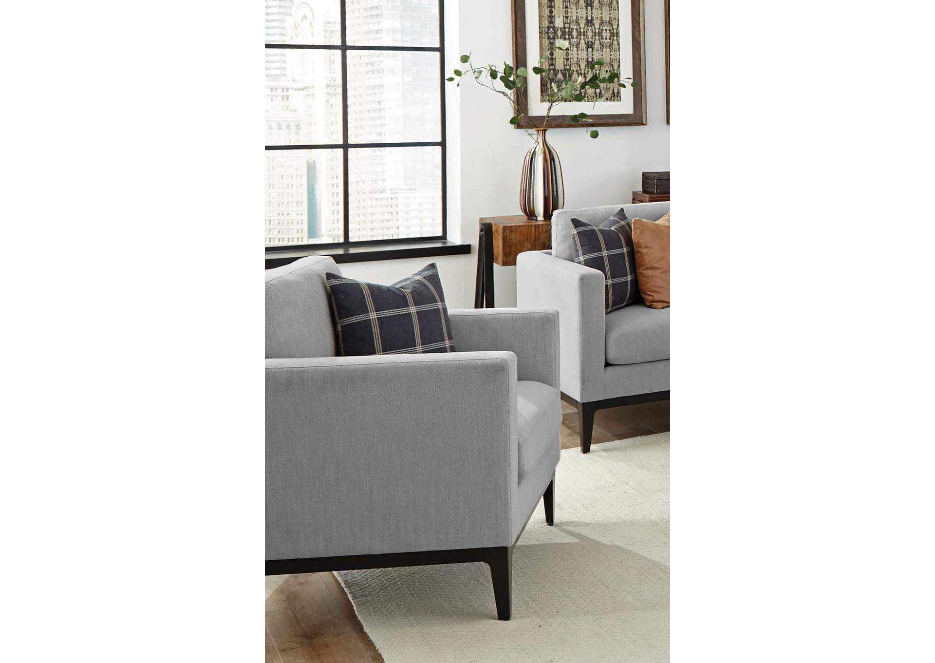 Apperson Upholstered Track Arm Accent Chair Light Grey