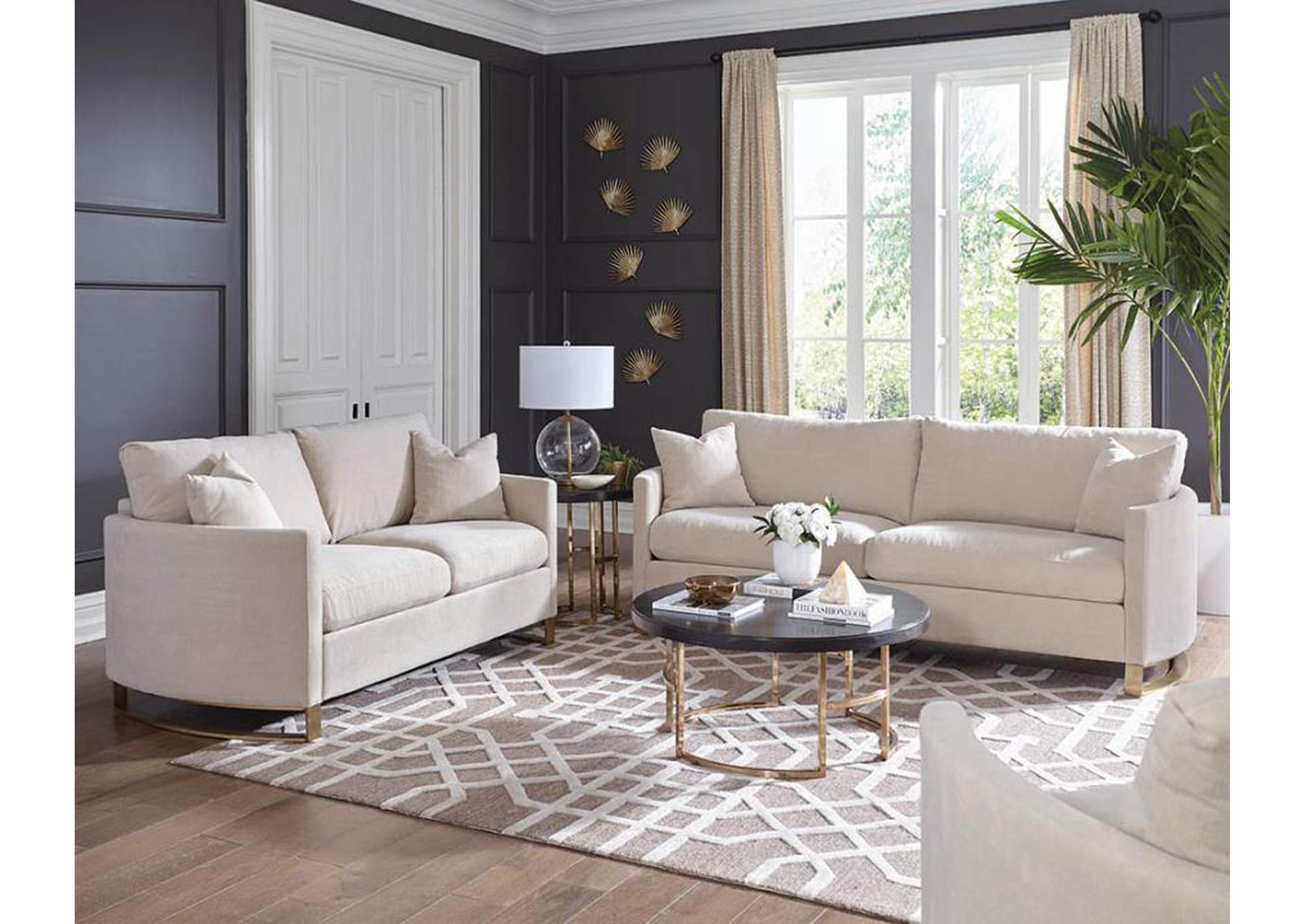 Corliss 3-piece Arched Arms Living Room Set Beige and Rose Brass image 1