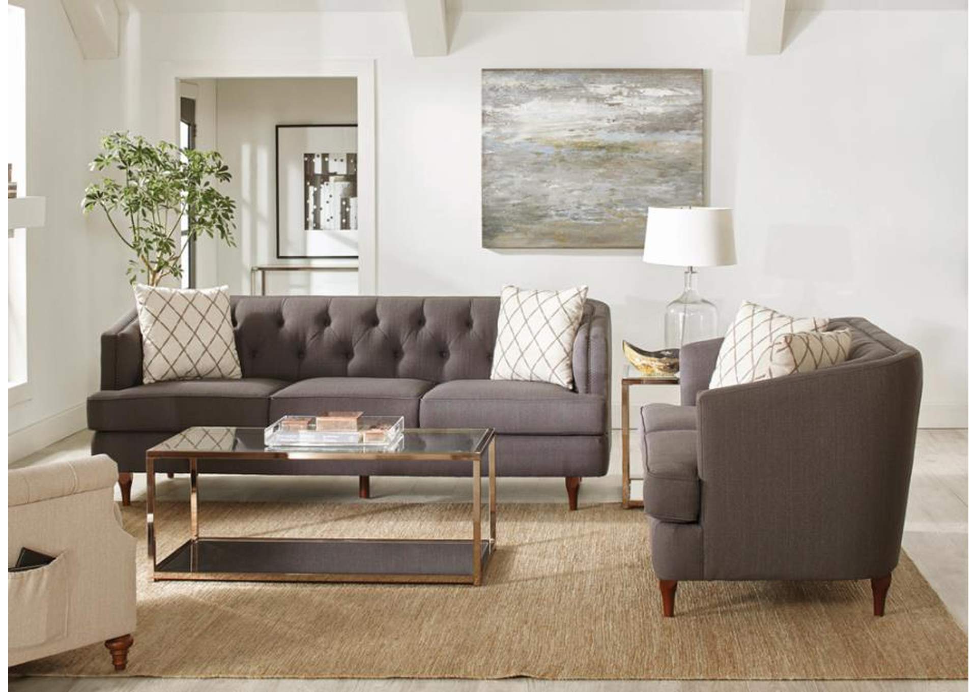Shelby 2-piece Tufted Upholstered Living Room Set Grey and Brown image 1