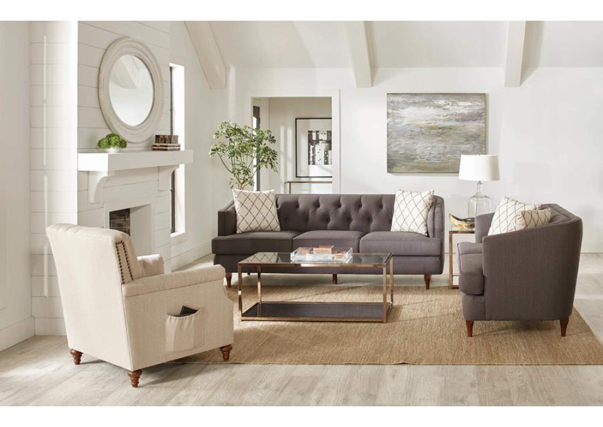 Shelby 3-piece Tufted Upholstered Living Room Set Grey and Brown image 1