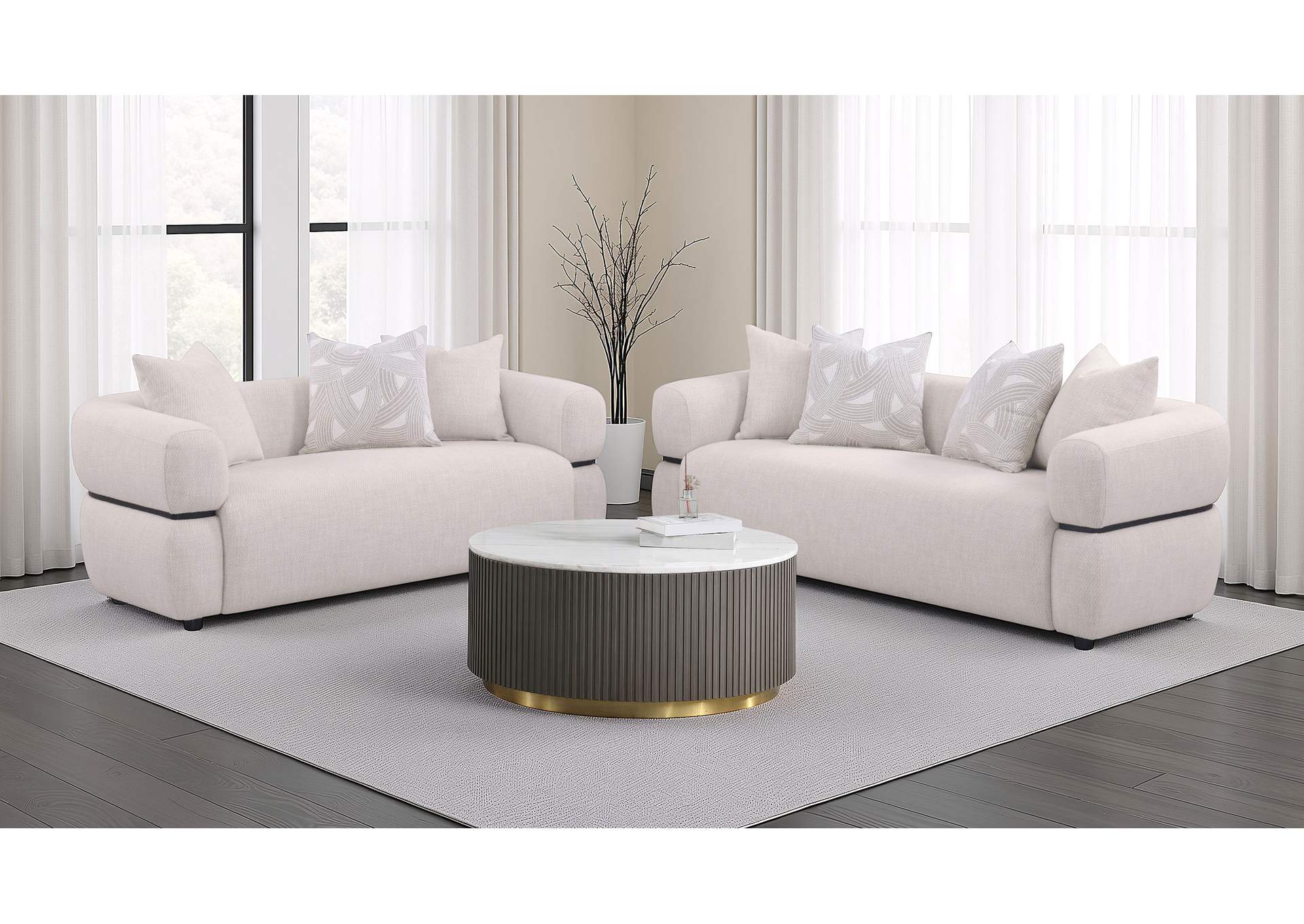 Jeanette 2-piece Fabric Upholstered Round Arm Sofa Set Beige image 1