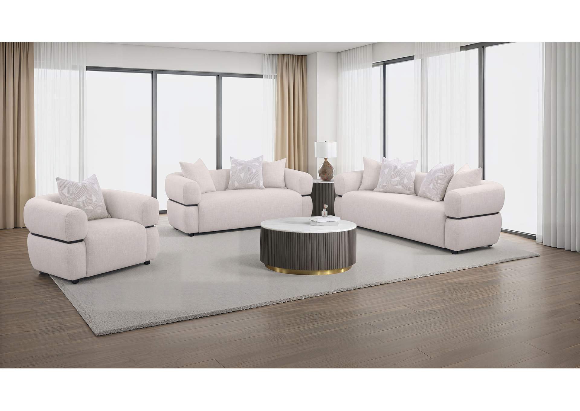 Jeanette Fabric Upholstered Round Arm Accent Chair Beige image 13