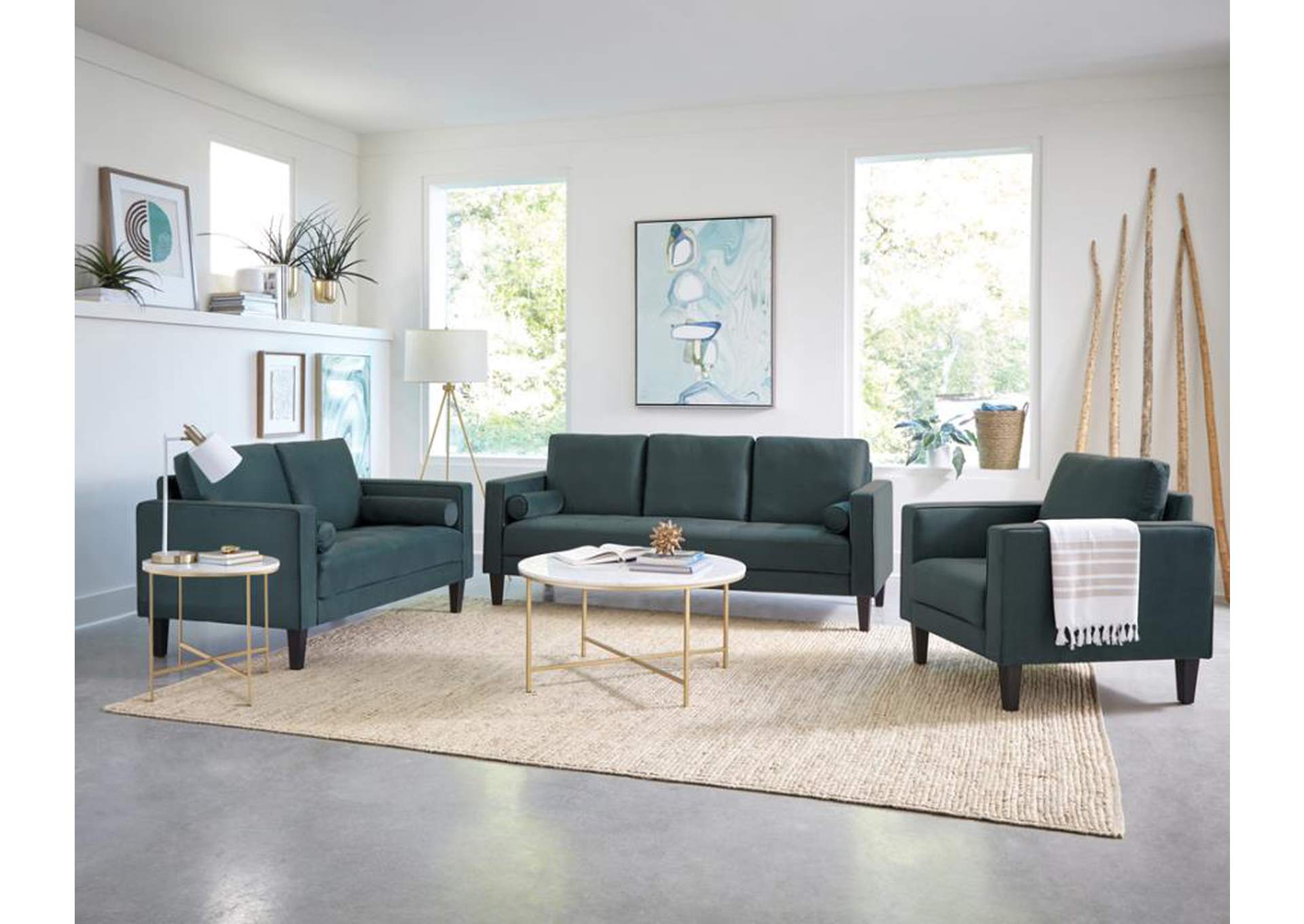 Gulfdale 3-piece Cushion Back Upholstered Living Room Set Dark Teal image 1
