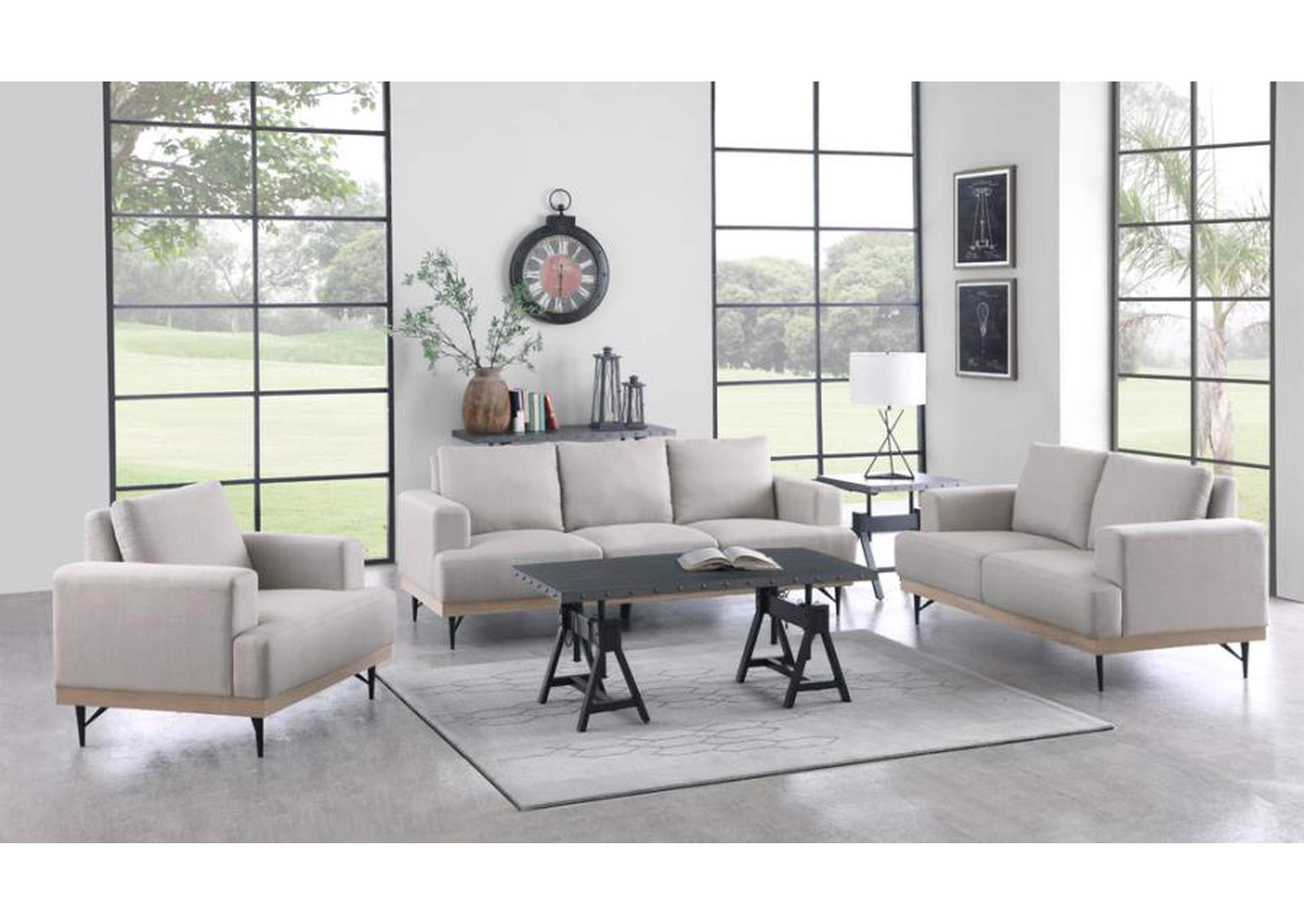 Kester 2-piece Recessed Track Arm Living Room Set Beige image 1
