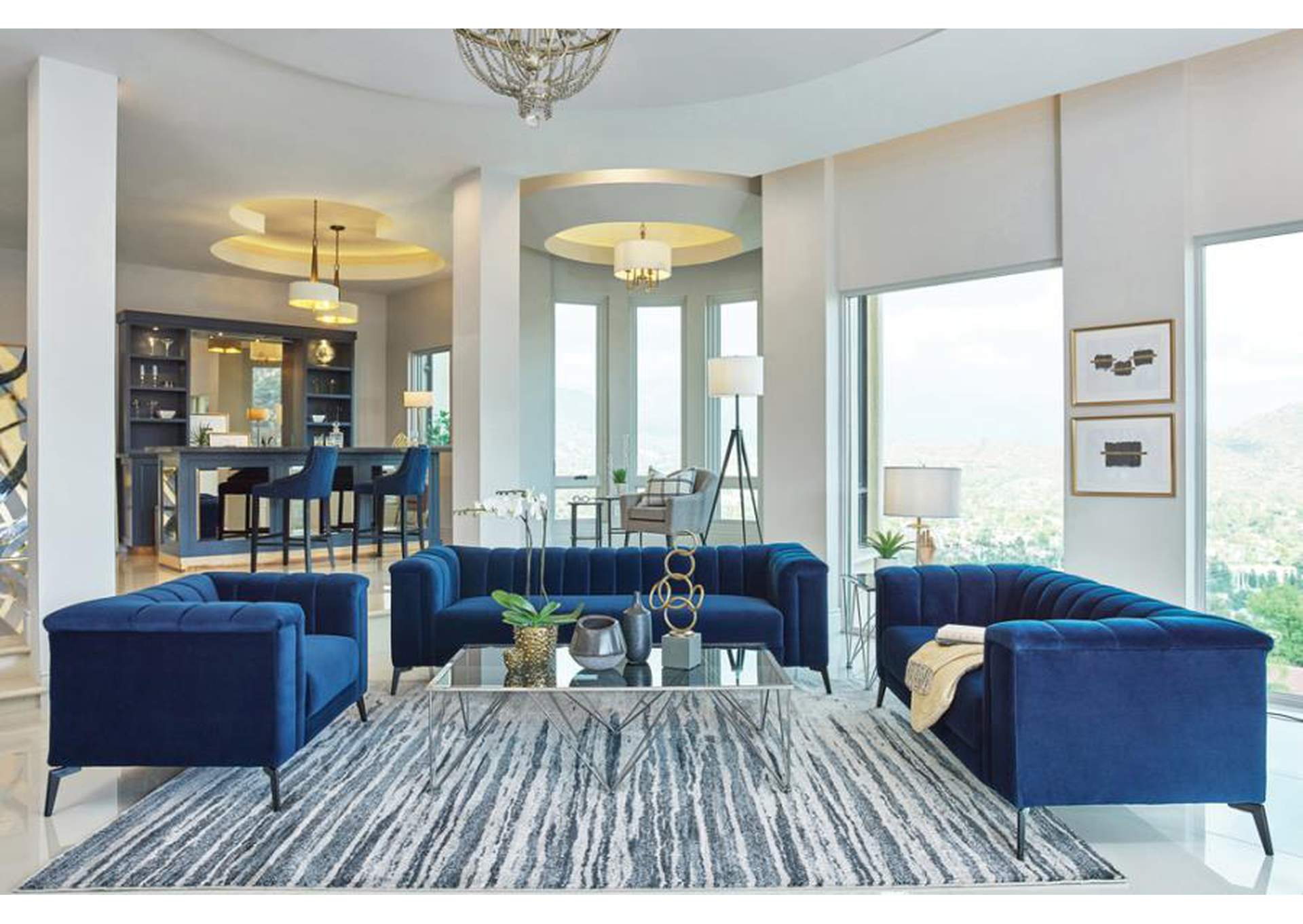 Chalet 3-piece Tuxedo Arm Living Room Set Blue image 1
