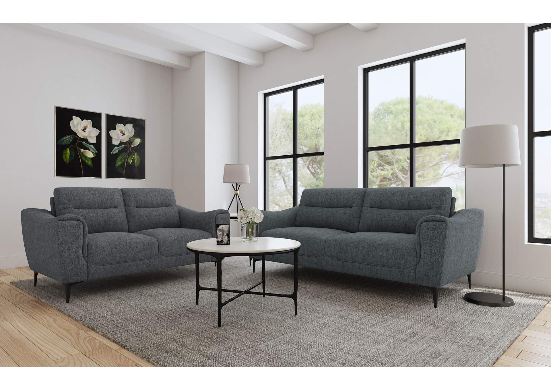 Nolan Upholstered Sloped Track Arm Sofa Charcoal
