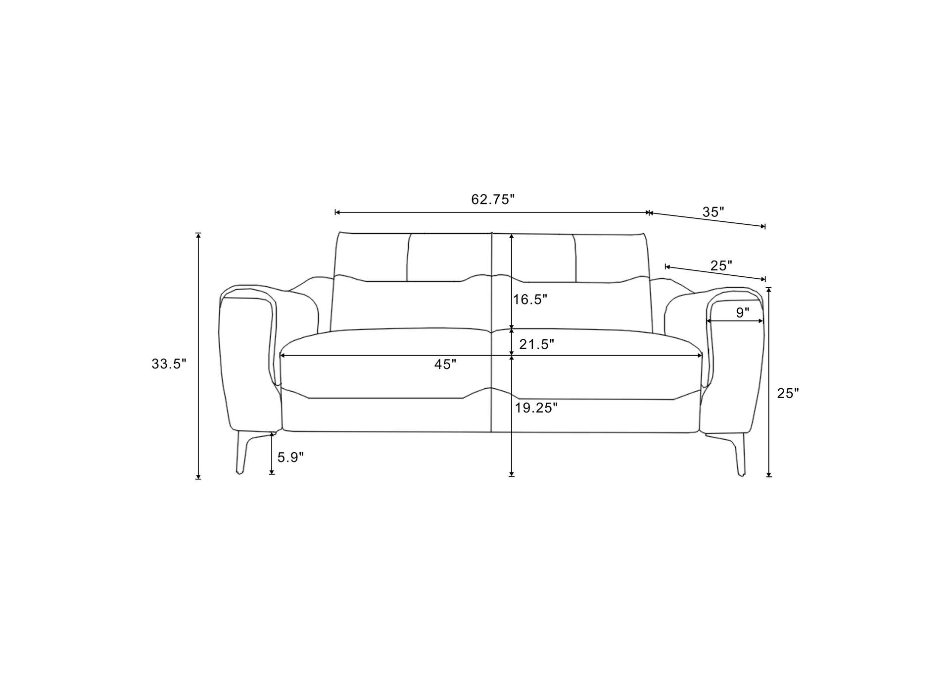 Nolan Upholstered Sloped Track Arm Loveseat Charcoal