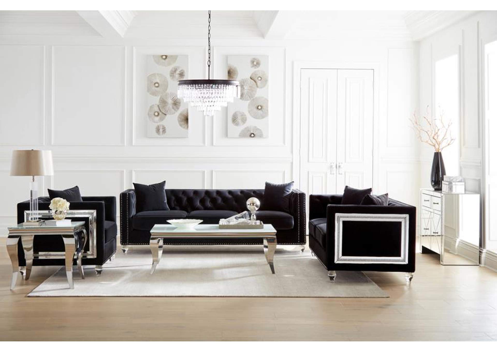 Delilah Upholstered Living Room Set Black image 1
