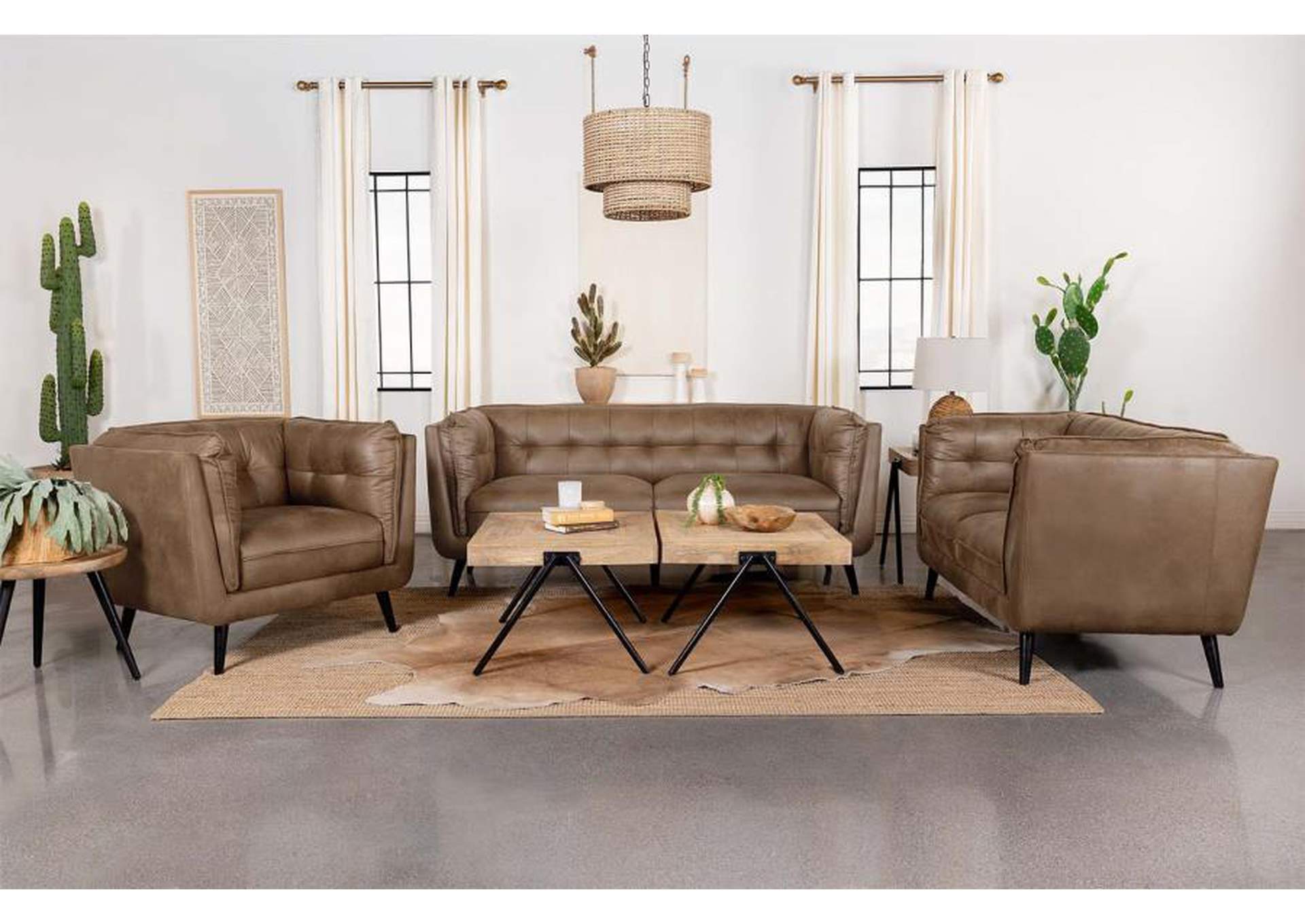 Thatcher 2-piece Upholstered Button Tufted Living Room Set Brown image 1