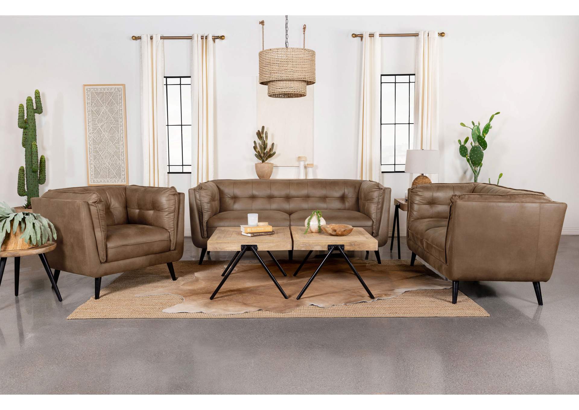 Thatcher Upholstered Tuxedo Arm Tufted Sofa Brown