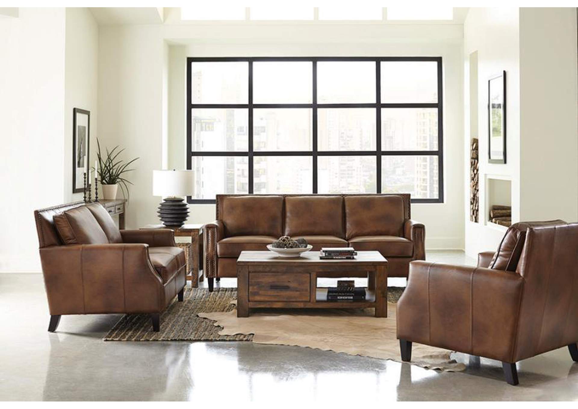Leaton 2-piece Recessed Arms Living Room Set Brown Sugar image 1