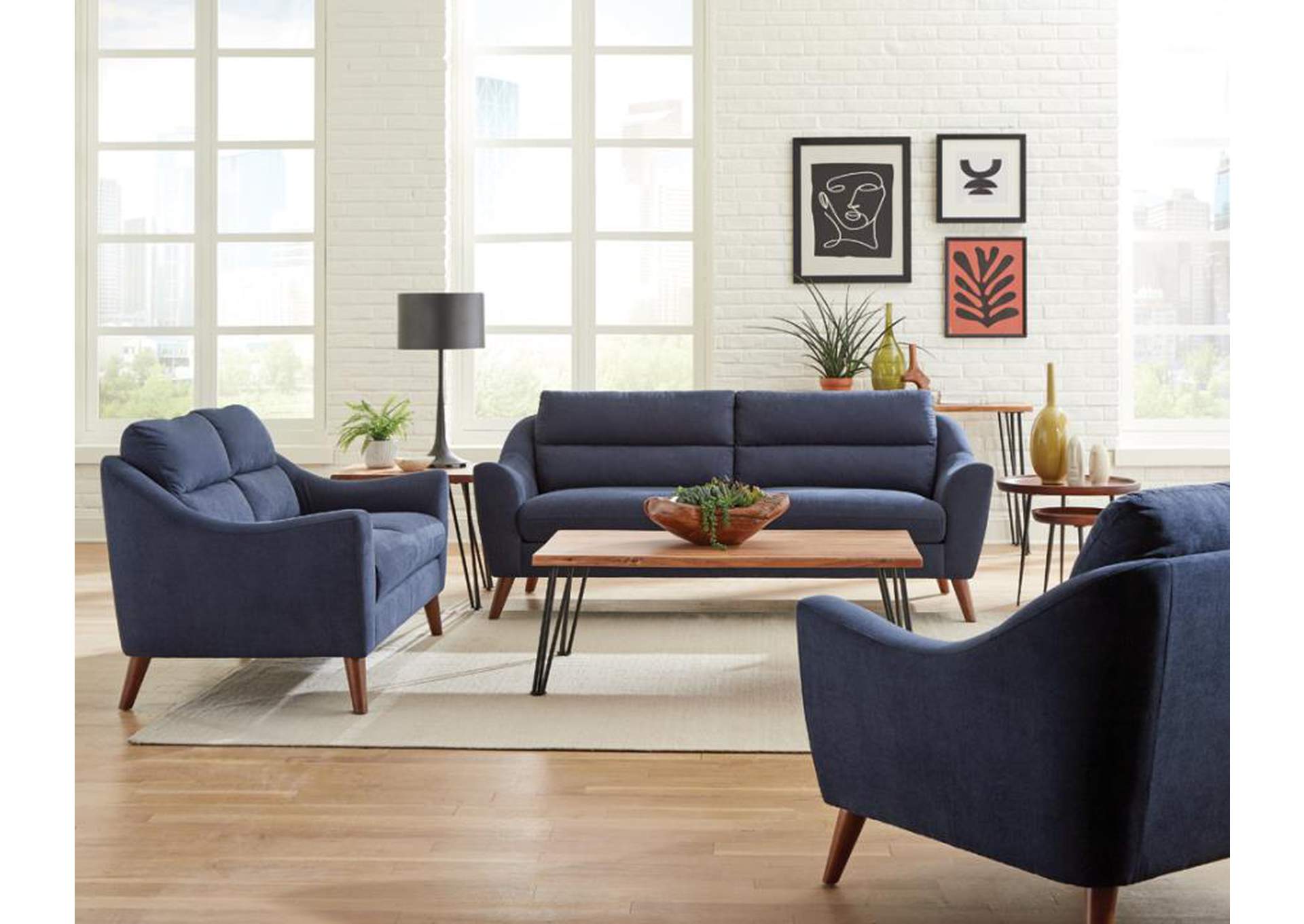 Gano 2-piece Sloped Arm Living Room Set Navy Blue image 1