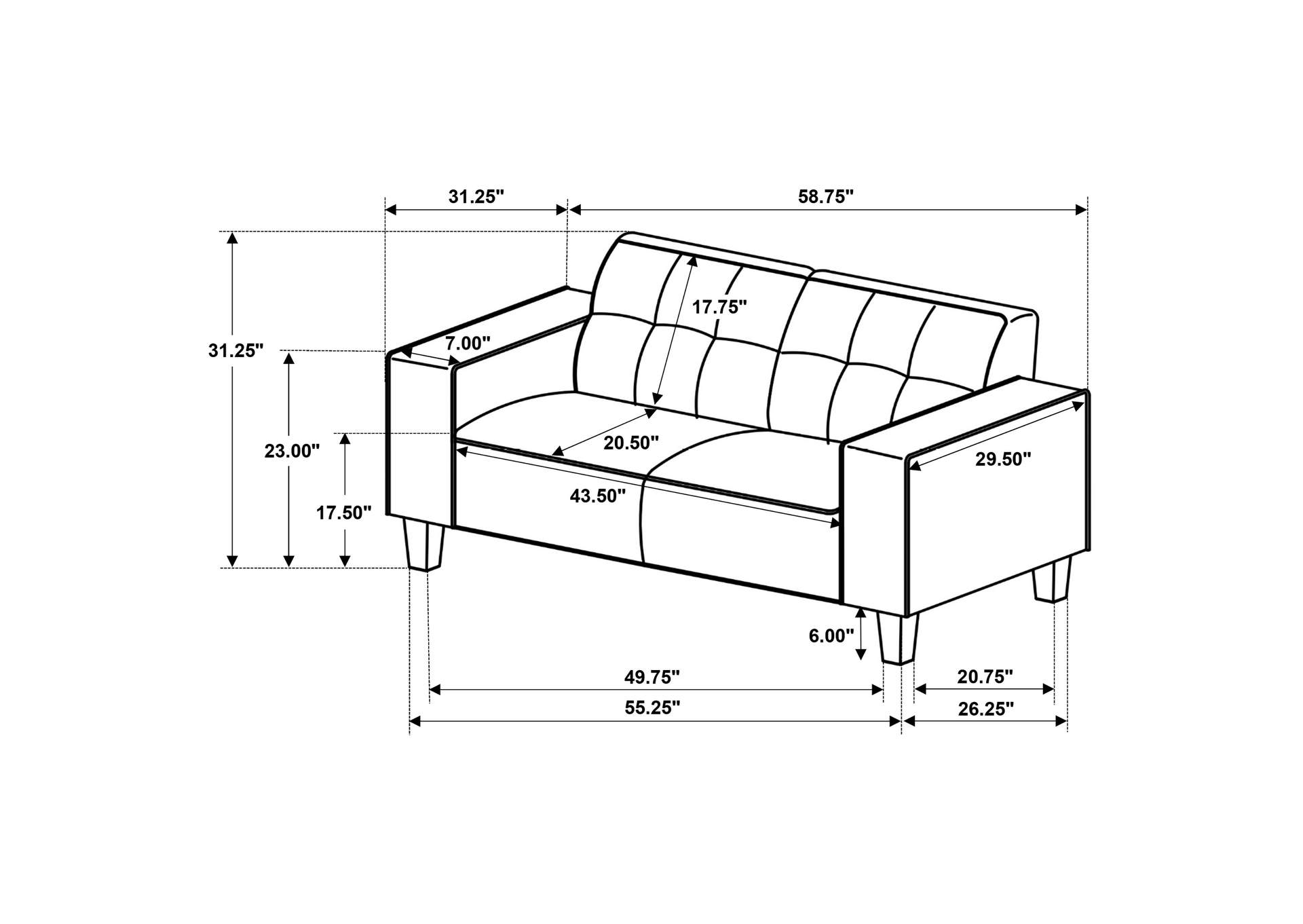 Deerhurst 2-piece Upholstered Track Arm Sofa Set Charcoal