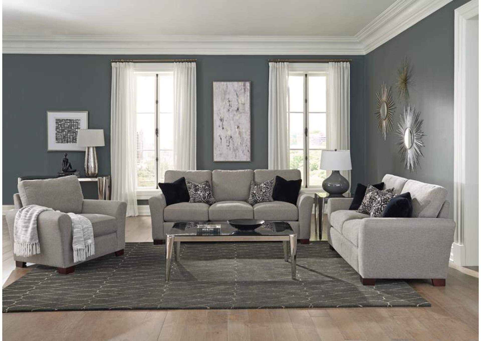 Drayton 3-piece Flared Arm Upholstered Living Room Set Warm Grey image 1