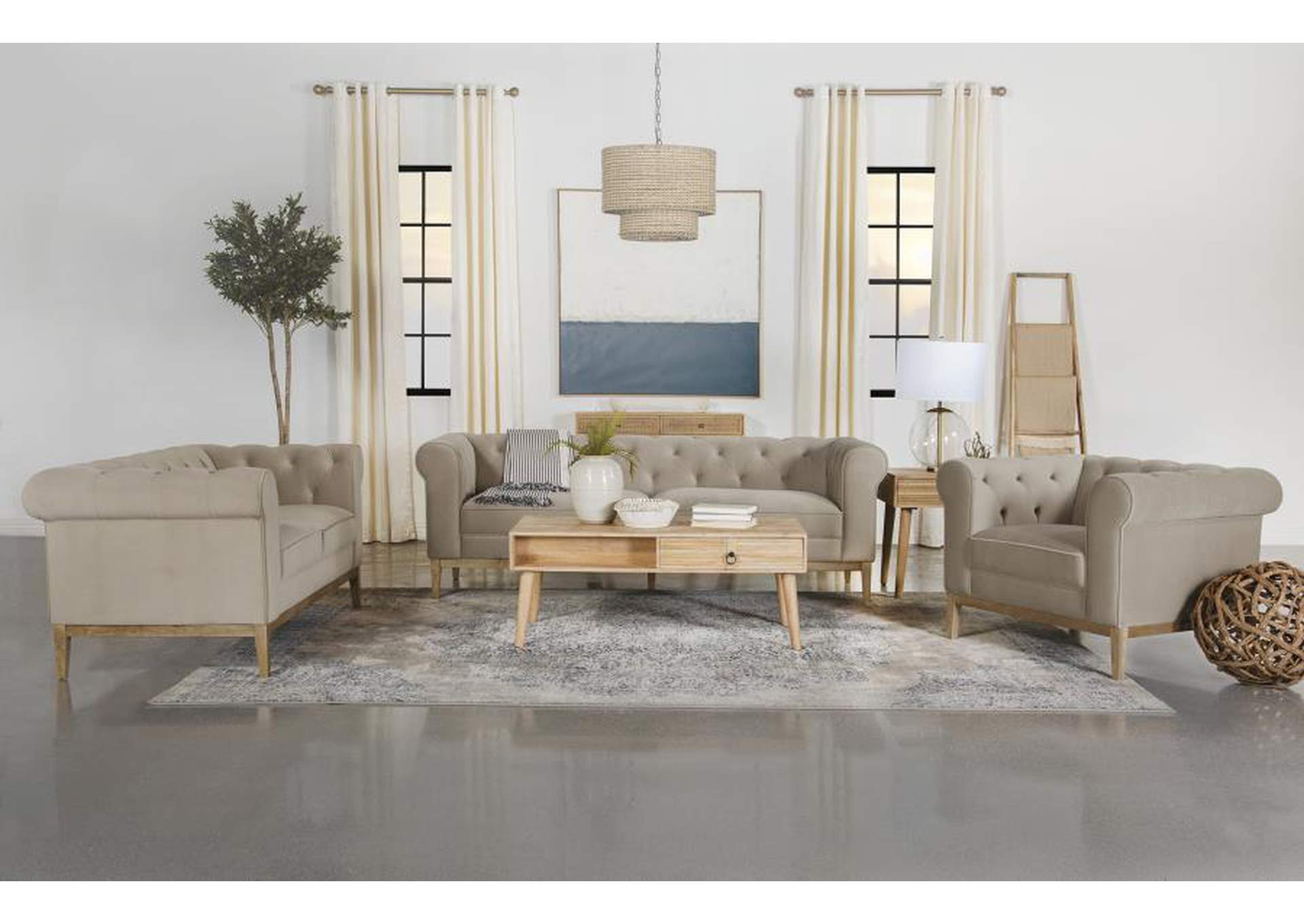Sandrine 3-piece Button Tufted Tuxedo Arms Living Room Set Camel image 1