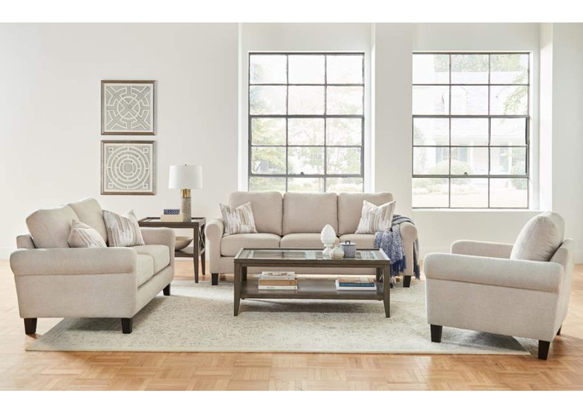 Nadine Upholstered Round Arm Living Room Set Oatmeal image 3