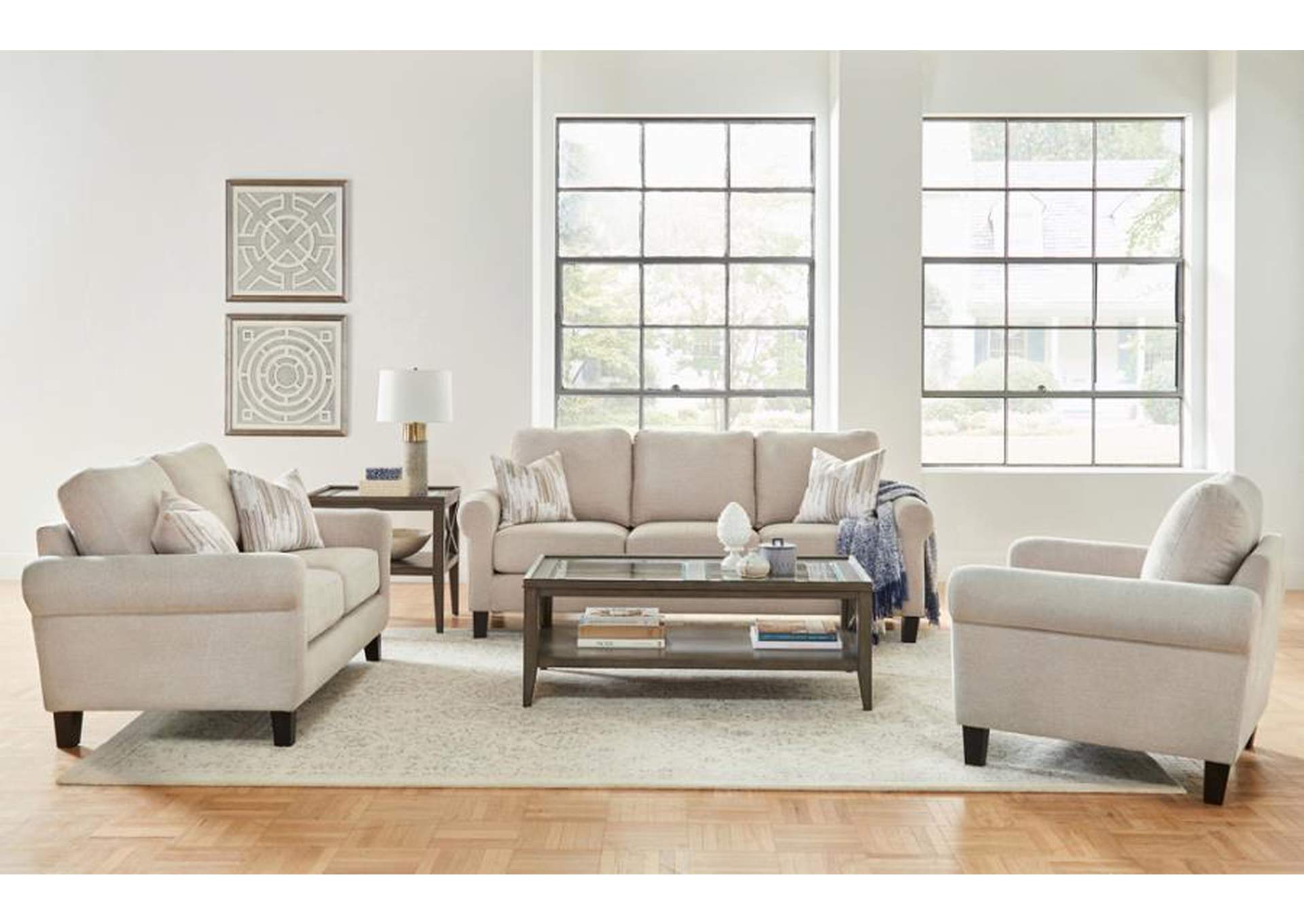 Nadine Upholstered Round Arm Living Room Set Oatmeal image 1
