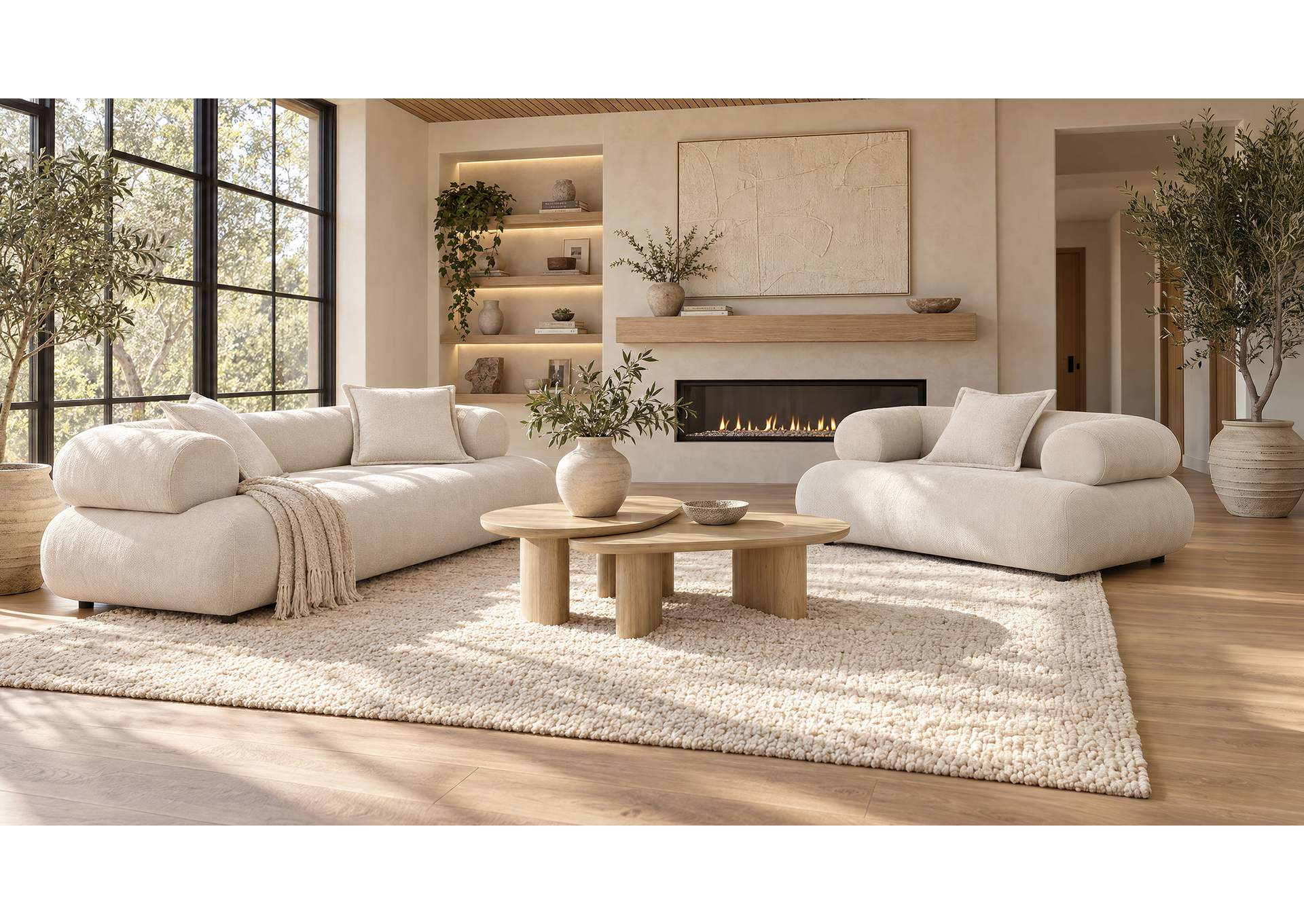Eskola 2-Piece Chenille Sofa and Accent Chair Set Ivory image 1
