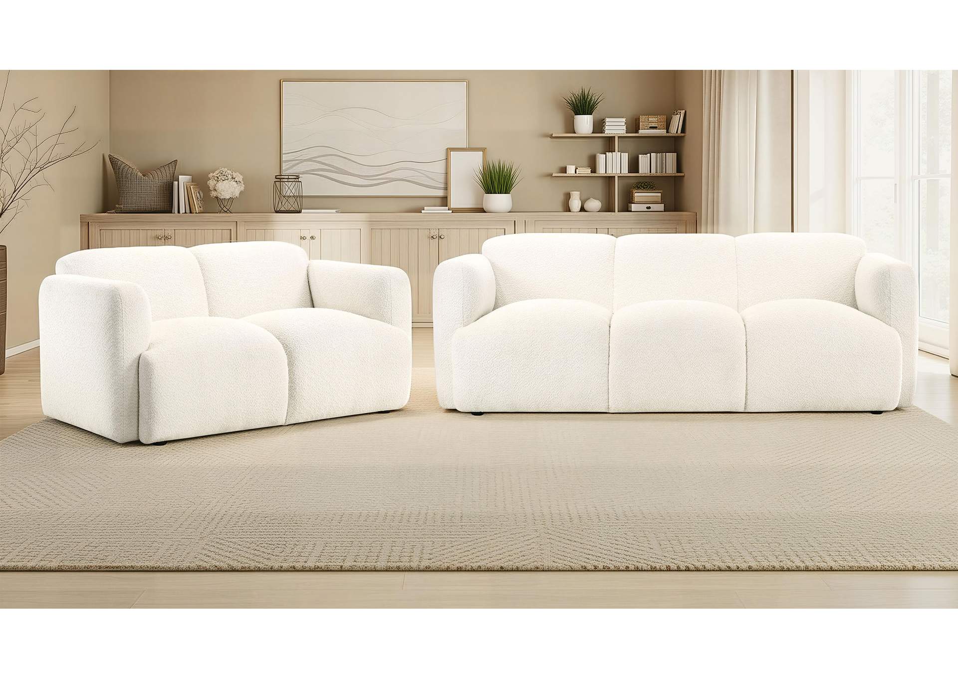 Dorset 2-piece Upholstered Round Track Arm Sofa Set White image 1