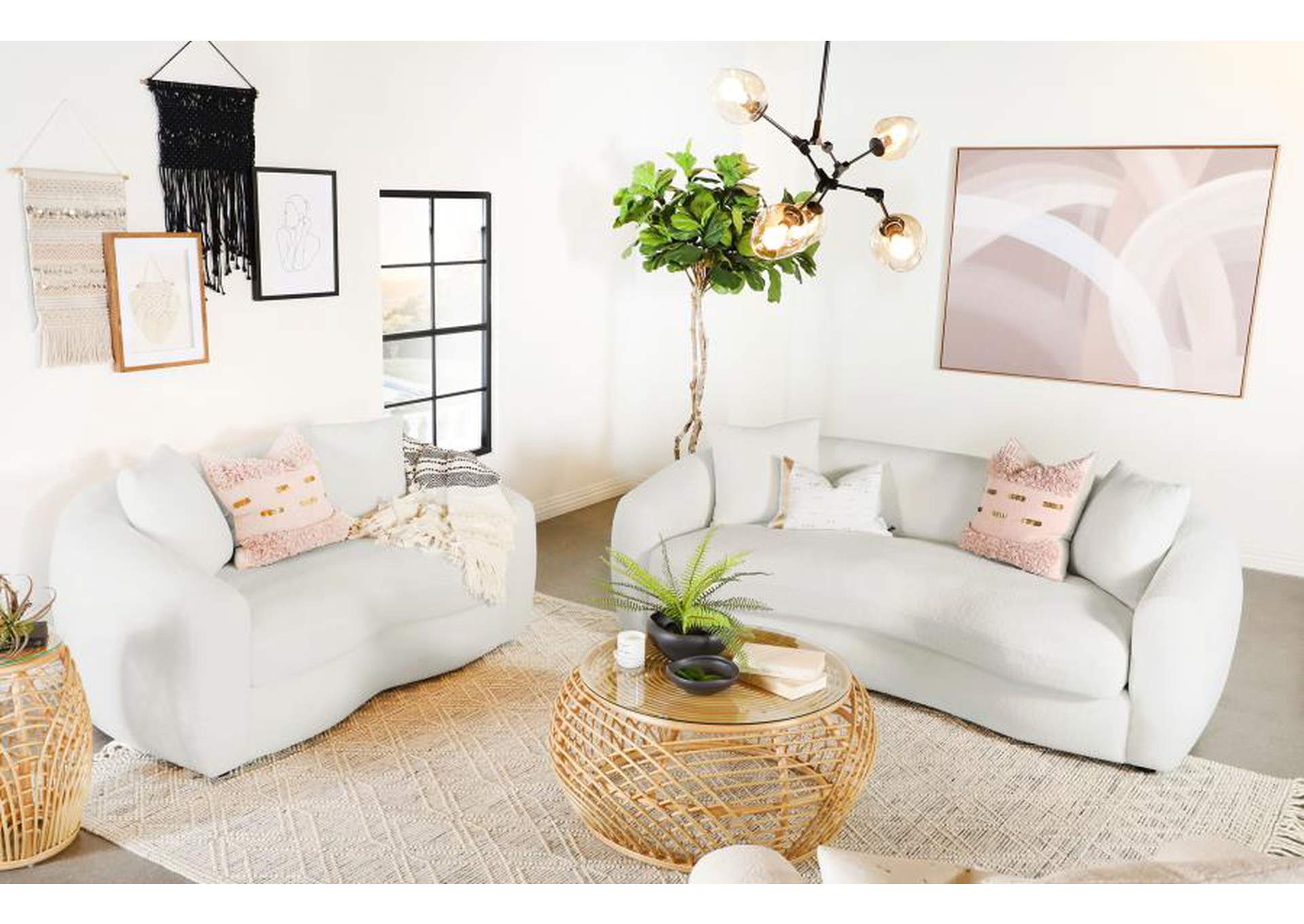 Isabella 2-piece Upholstered Tight Back Living Room Set White image 1