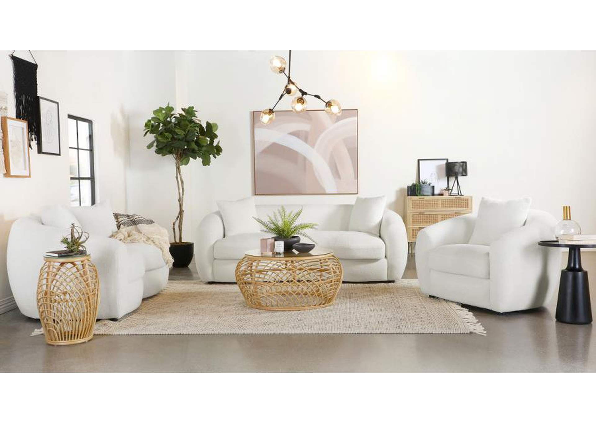 Isabella 3-piece Upholstered Tight Back Living Room Set White image 1
