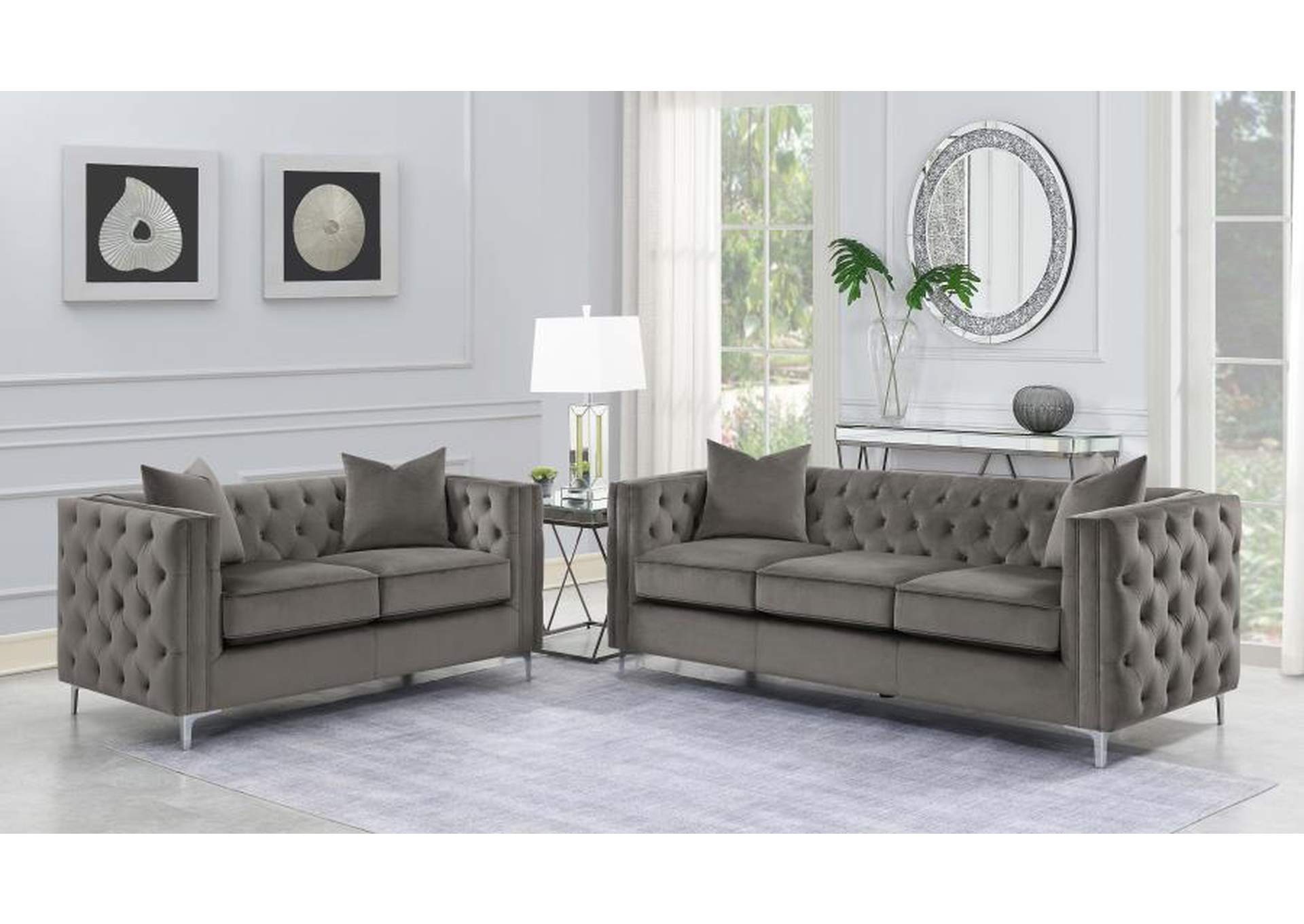 Phoebe 2-piece Tufted Tuxedo Arms Living Room Set Urban Bronze image 1