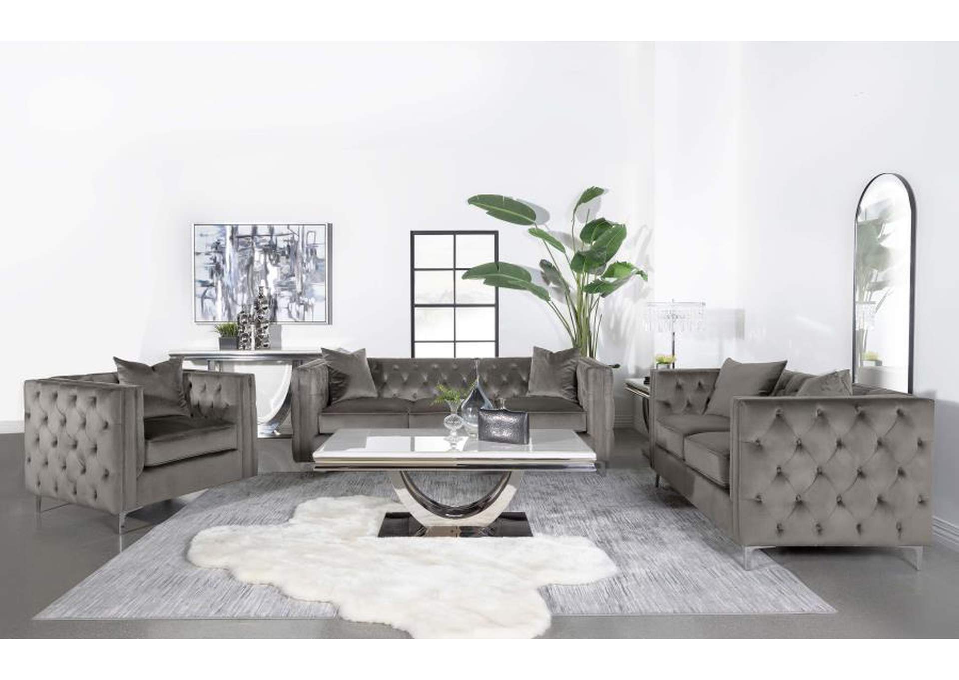 Phoebe 3-piece Tufted Tuxedo Arms Living Room Set Urban Bronze image 1